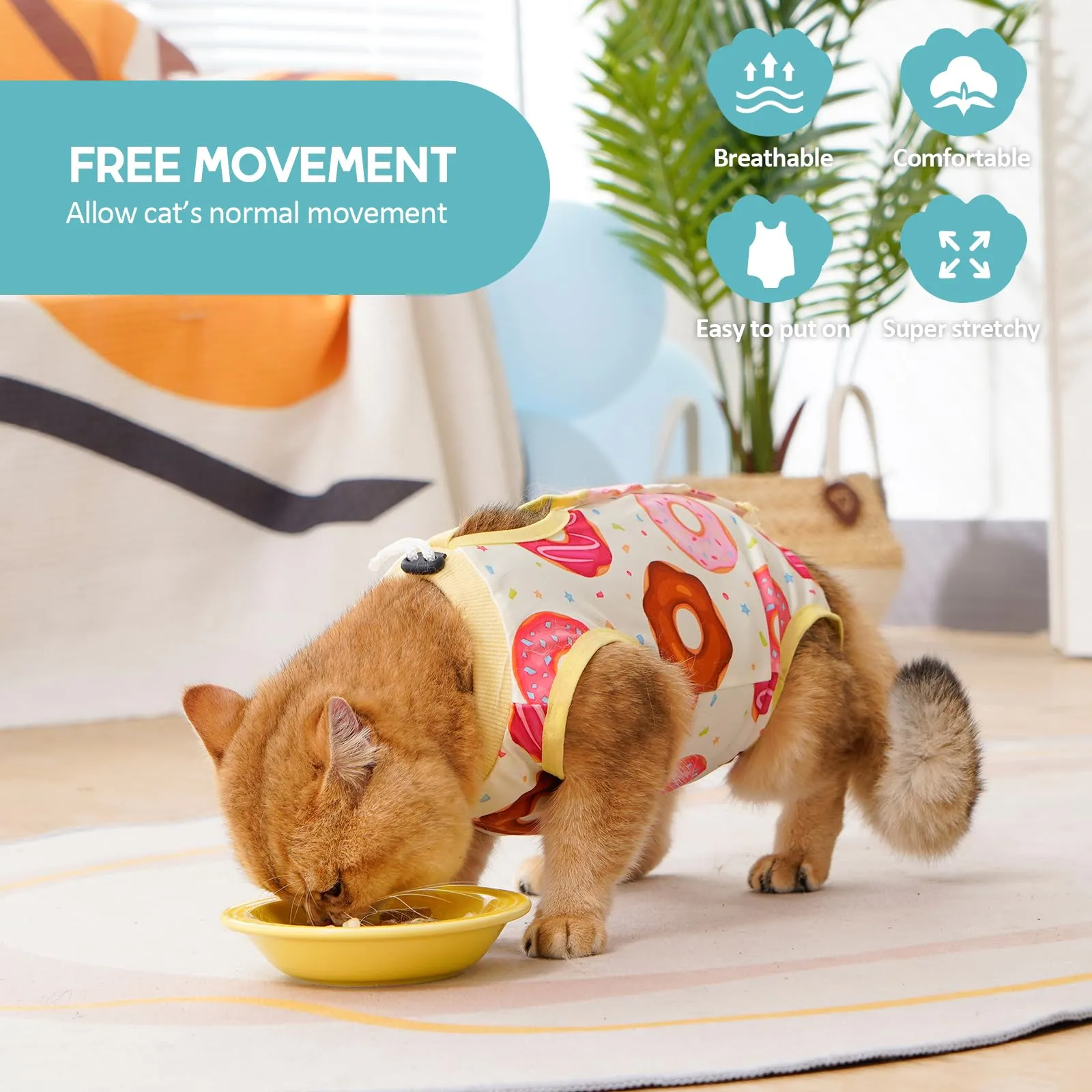 Avont Body Post Operatorio Gatto, Tutina Gatto Post Operatori Sterilizzazione, Cat Recovery Suit per Impedire Leccare Ferita Addominale Dopo l'intervento Chirurgico -Ciambella(S) - immagine 4