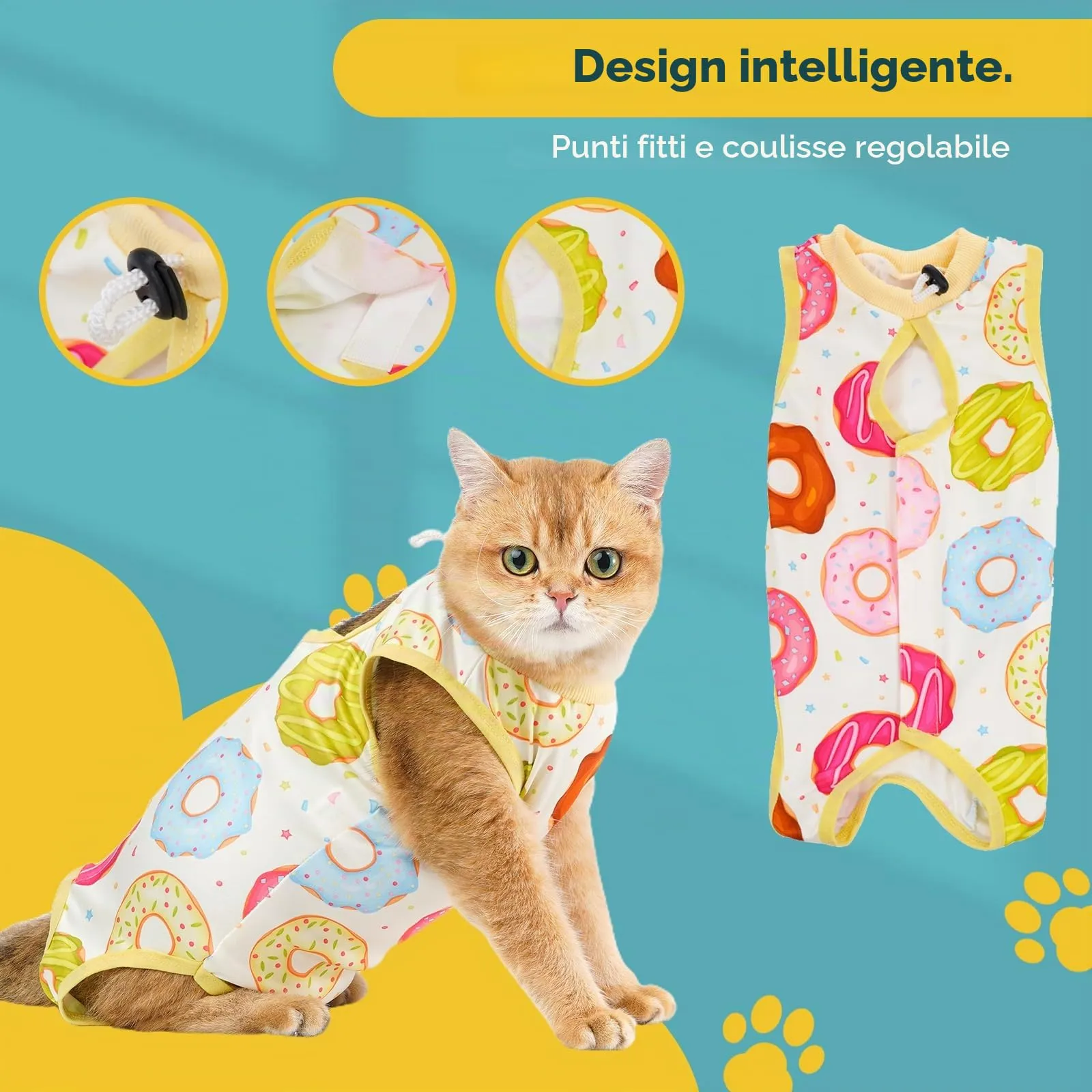 Avont Body Post Operatorio Gatto, Tutina Gatto Post Operatori Sterilizzazione, Cat Recovery Suit per Impedire Leccare Ferita Addominale Dopo l'intervento Chirurgico -Ciambella(S) - immagine 7