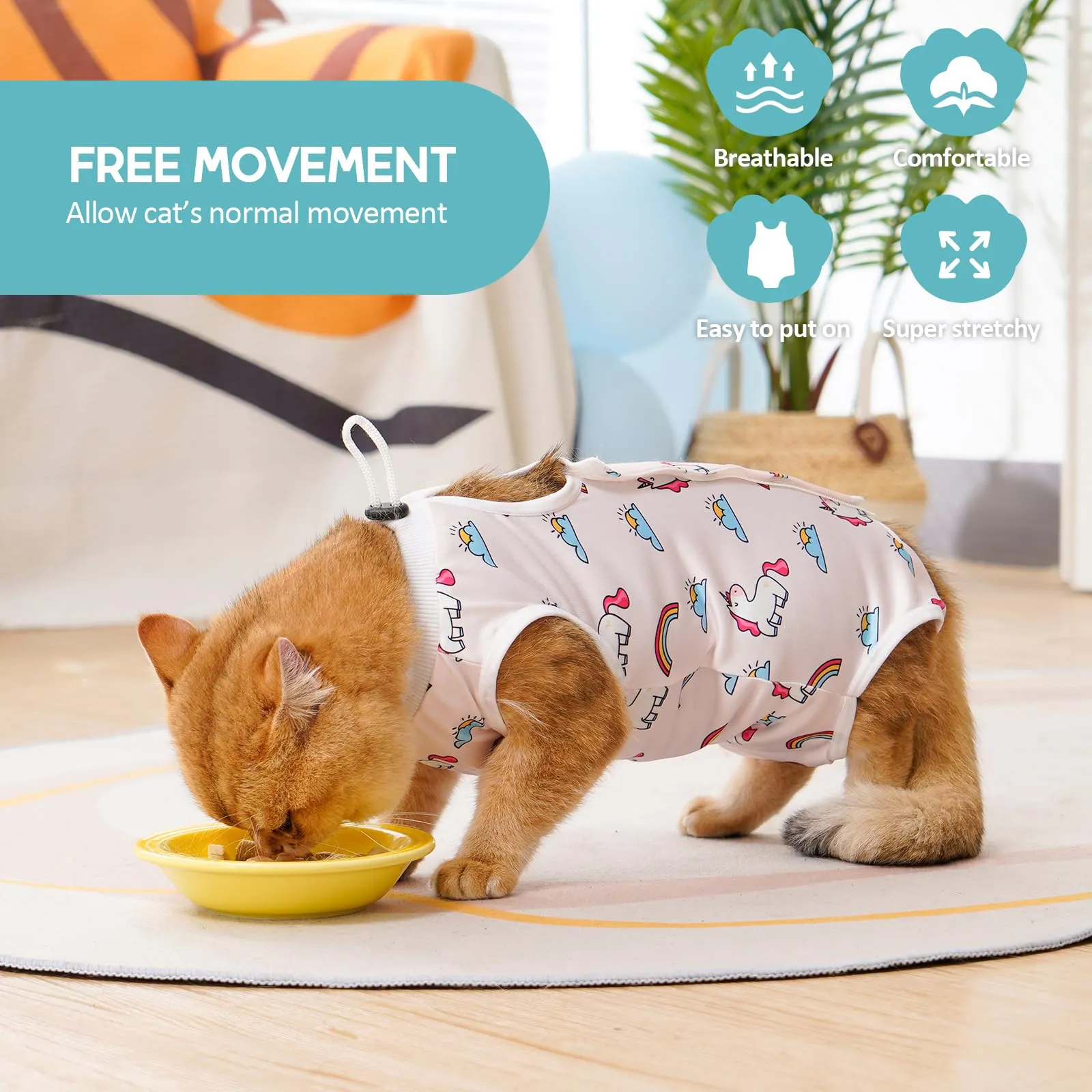 Avont Body Post Operatorio Gatto, Tutina Gatto Post Operatori Sterilizzazione, Cat Recovery Suit per Impedire Leccare Ferita Addominale Dopo l'intervento Chirurgico -Unicorno(S) - immagine 4