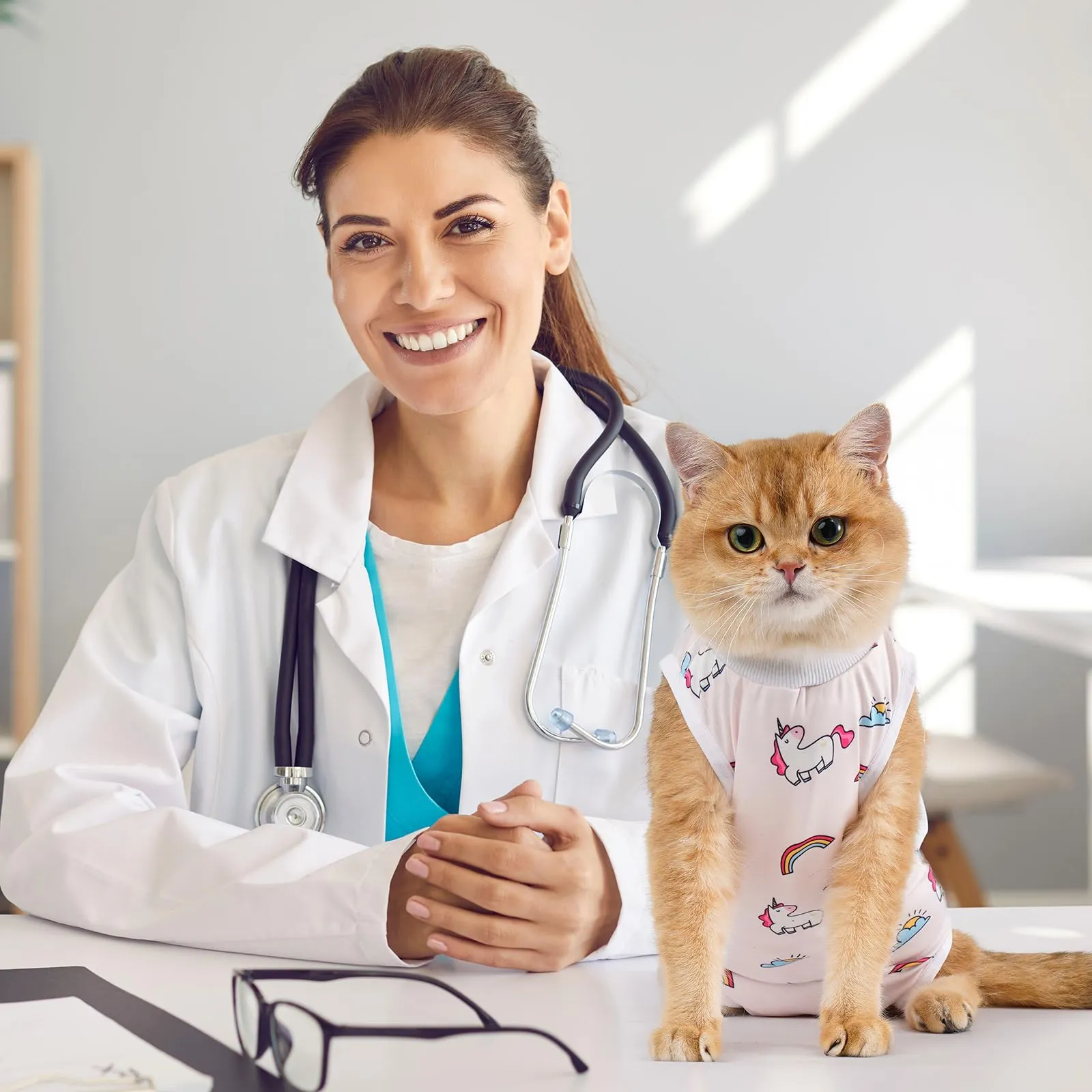 Avont Body Post Operatorio Gatto, Tutina Gatto Post Operatori Sterilizzazione, Cat Recovery Suit per Impedire Leccare Ferita Addominale Dopo l'intervento Chirurgico -Unicorno(S) - immagine 7