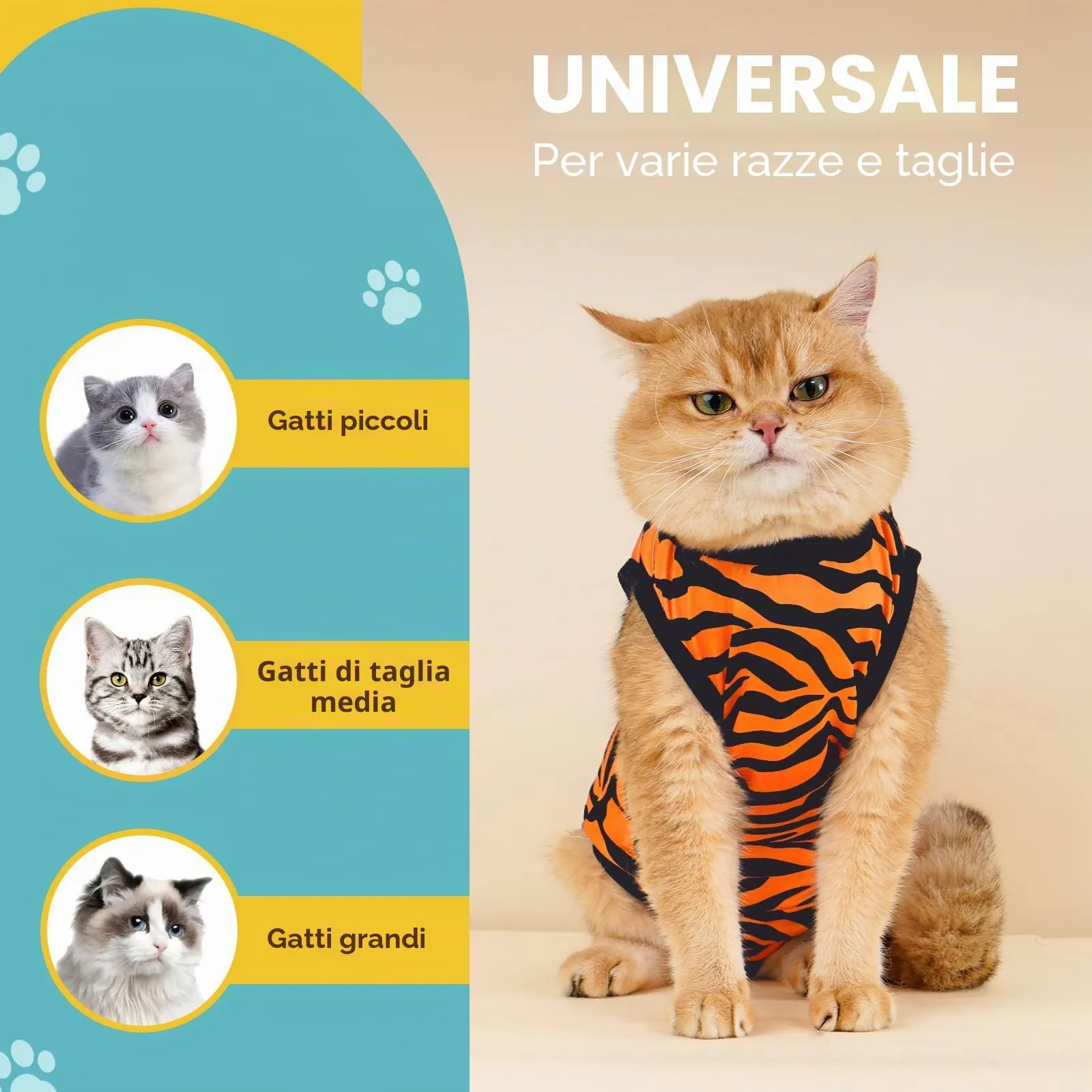 Avont Body Post Operatorio Gatto, Tutina Gatto Post Operatori Sterilizzazione, Cat Recovery Suit per Impedire Leccare Ferita Addominale Dopo l'intervento Chirurgico -Tigre(MX) - immagine 6