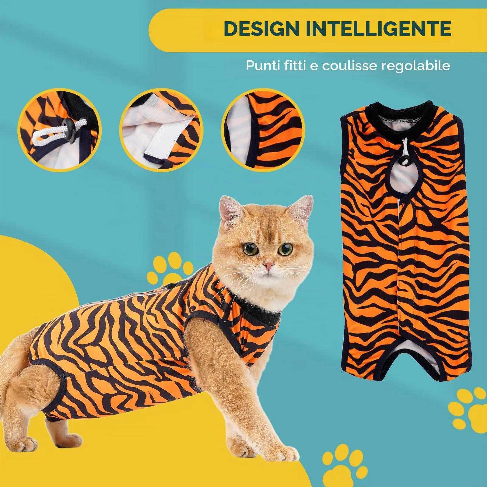 Avont Body Post Operatorio Gatto, Tutina Gatto Post Operatori Sterilizzazione, Cat Recovery Suit per Impedire Leccare Ferita Addominale Dopo l'intervento Chirurgico -Tigre(MX) - immagine 7