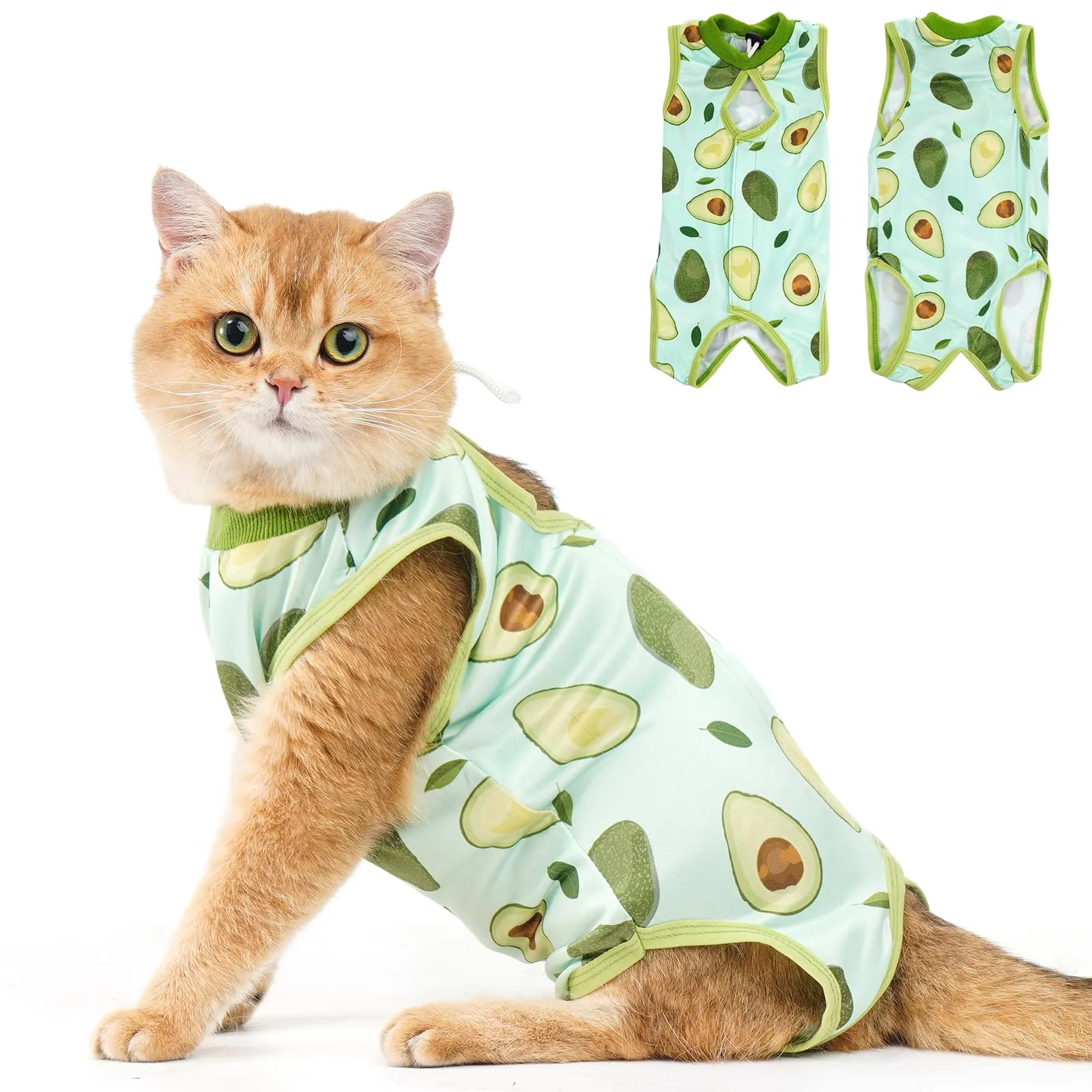 Avont Body Post Operatorio Gatto, Tutina Gatto Post Operatori Sterilizzazione, Cat Recovery Suit per Impedire Leccare Ferita Addominale Dopo l'intervento Chirurgico -Avocado(L) - immagine 1