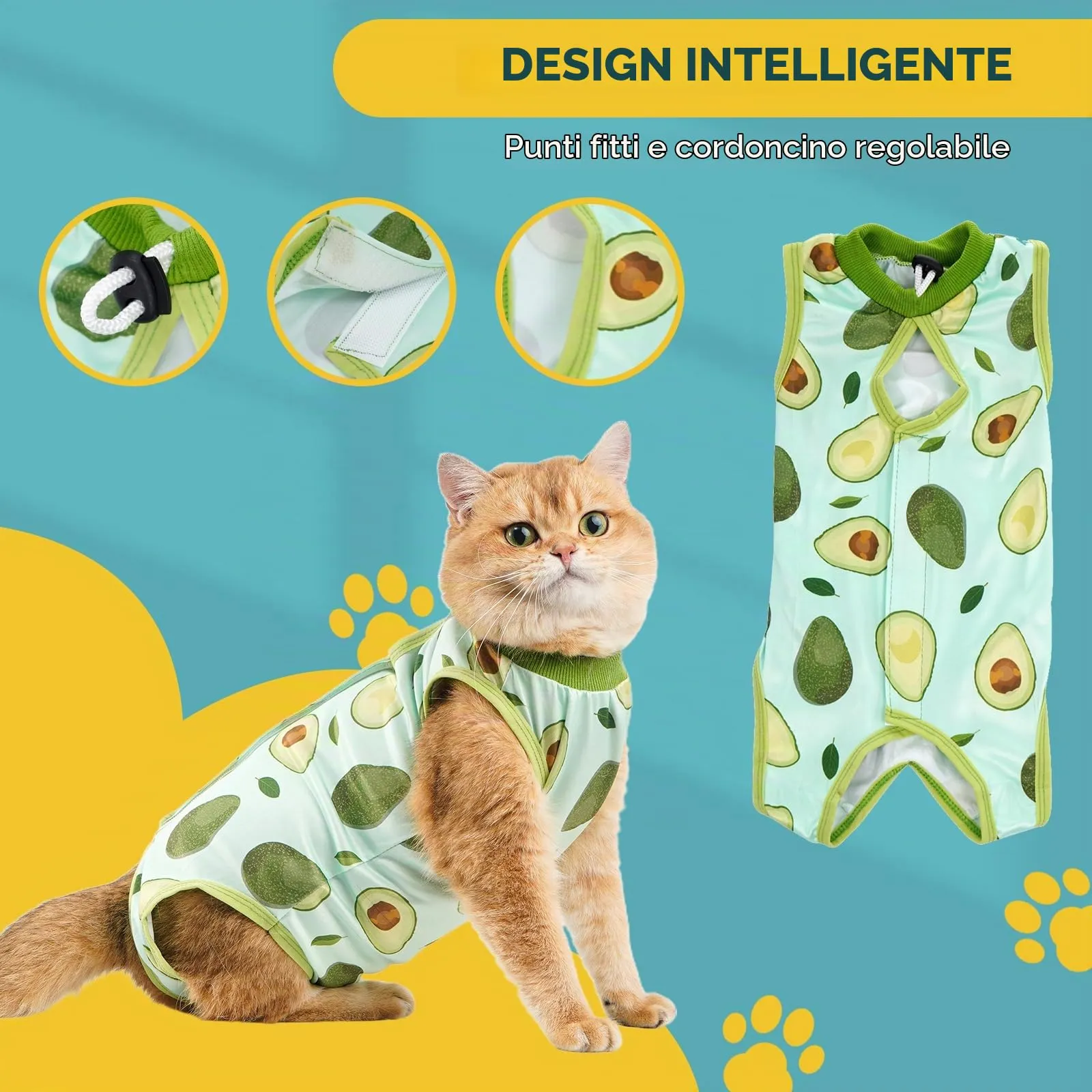 Avont Body Post Operatorio Gatto, Tutina Gatto Post Operatori Sterilizzazione, Cat Recovery Suit per Impedire Leccare Ferita Addominale Dopo l'intervento Chirurgico -Avocado(L) - immagine 7