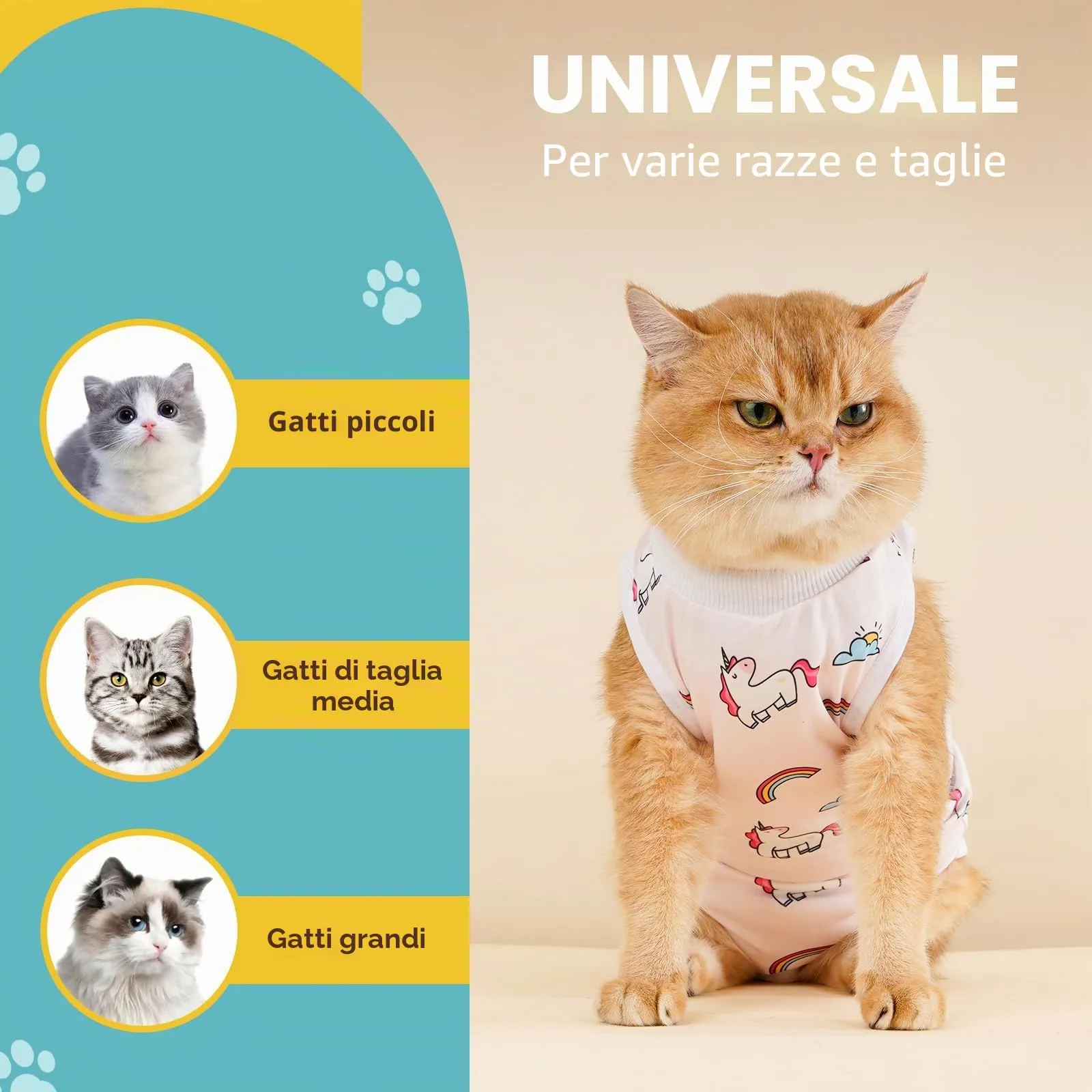 Avont Body Post Operatorio Gatto, Tutina Gatto Post Operatori Sterilizzazione, Cat Recovery Suit per Impedire Leccare Ferita Addominale Dopo l'intervento Chirurgico -Unicorno(MX) - immagine 6