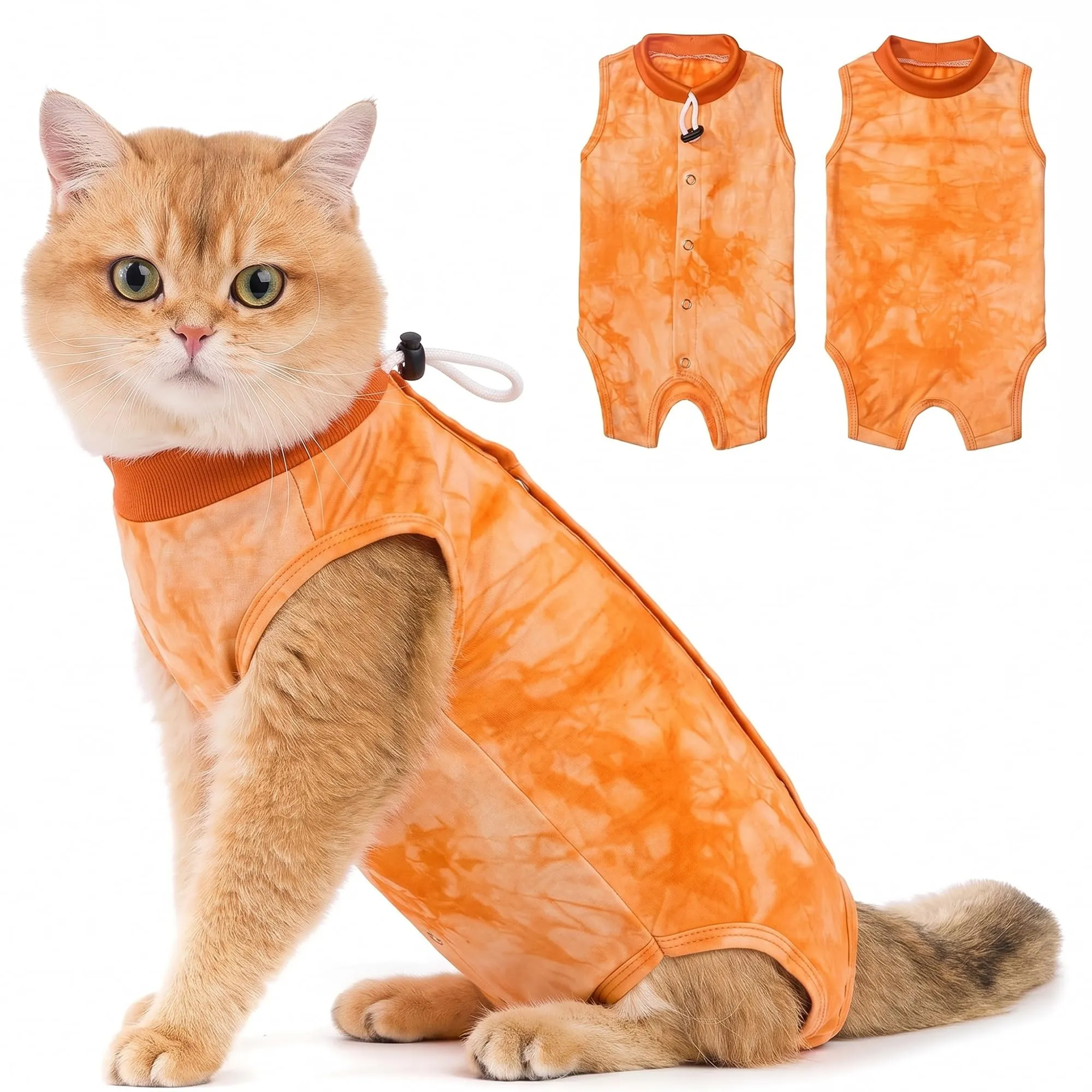Avont Tuta da Recupero per Gatti, Body Gatto Post Operatorio Sterilizzazione, Cat Recovery Suit, Vestito Gatto per Impedire Leccare Ferita Addominale Dopo l'intervento Chirurgico –Arancio Tie-dye(L) - immagine 1