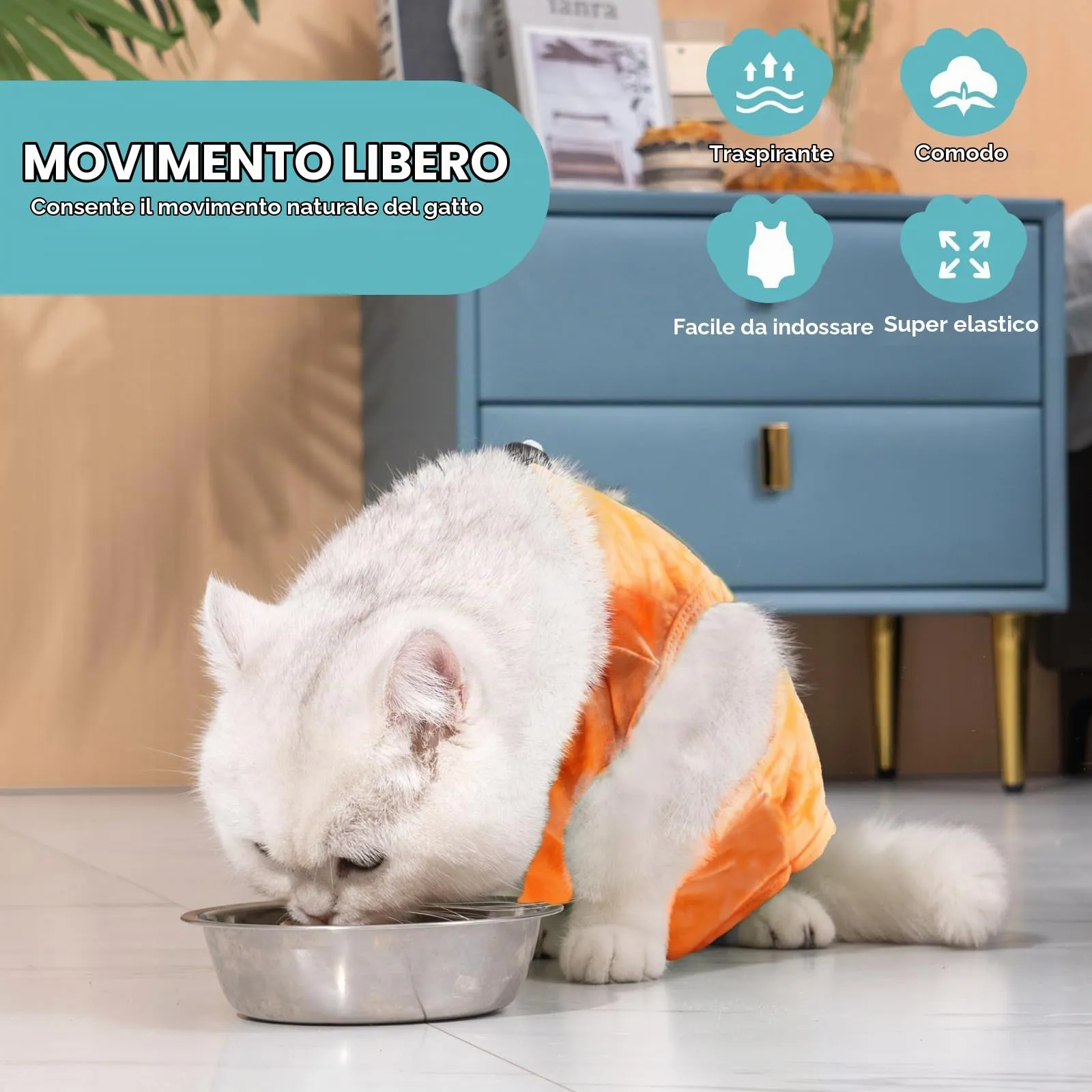Avont Tuta da Recupero per Gatti, Body Gatto Post Operatorio Sterilizzazione, Cat Recovery Suit, Vestito Gatto per Impedire Leccare Ferita Addominale Dopo l'intervento Chirurgico –Arancio Tie-dye(L) - immagine 3
