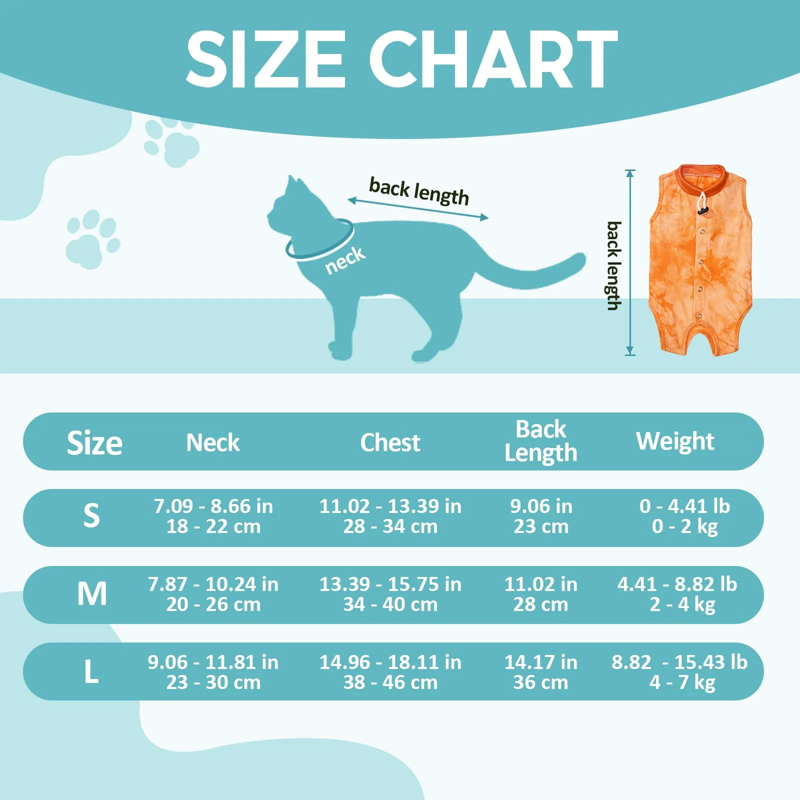 Avont Tuta da Recupero per Gatti, Body Gatto Post Operatorio Sterilizzazione, Cat Recovery Suit, Vestito Gatto per Impedire Leccare Ferita Addominale Dopo l'intervento Chirurgico –Arancio Tie-dye(M) - immagine 2