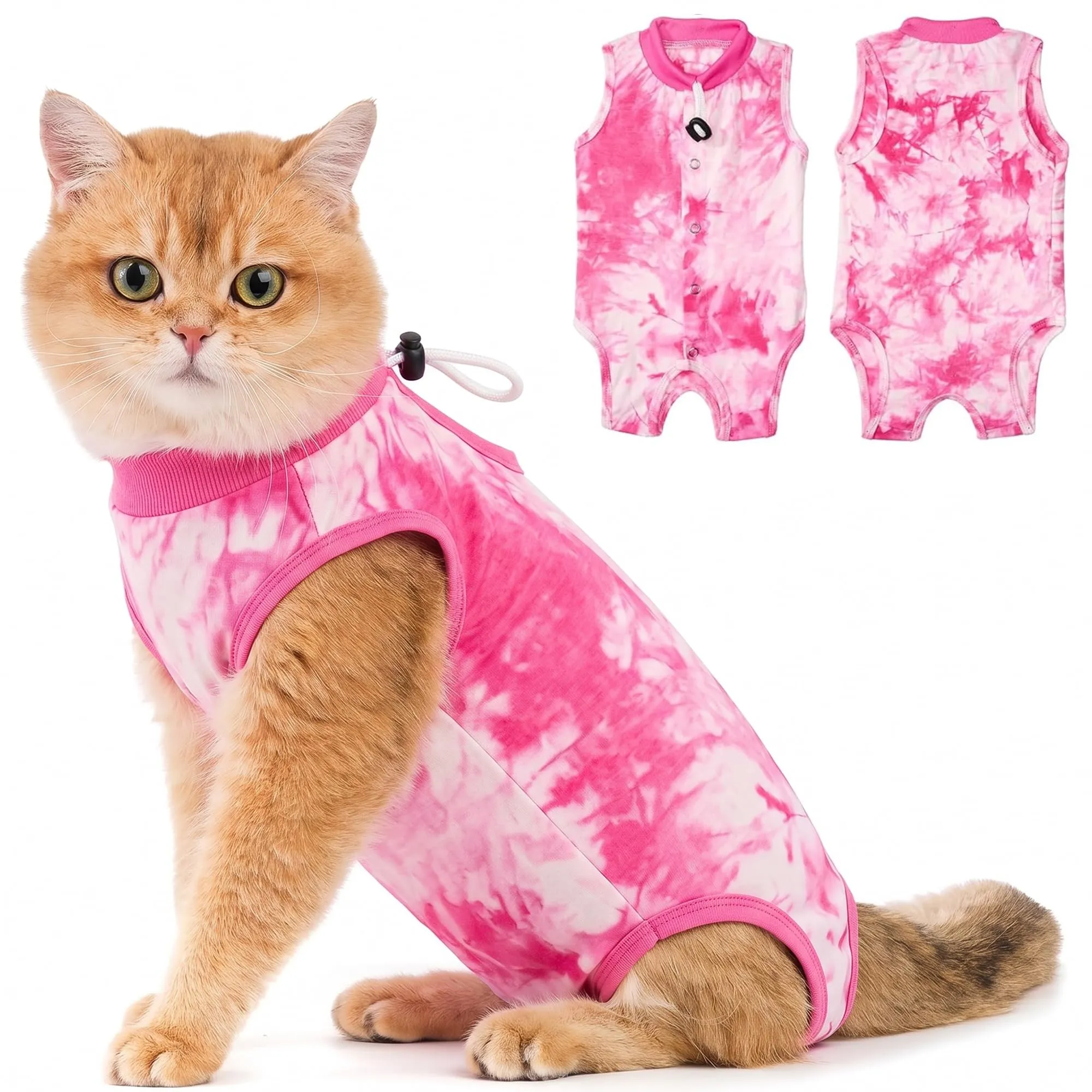 Avont Tuta da Recupero per Gatti, Body Gatto Post Operatorio Sterilizzazione, Cat Recovery Suit, Vestito Gatto per Impedire Leccare Ferita Addominale Dopo l'intervento Chirurgico –Rosa Tie-dye(L) - immagine 1