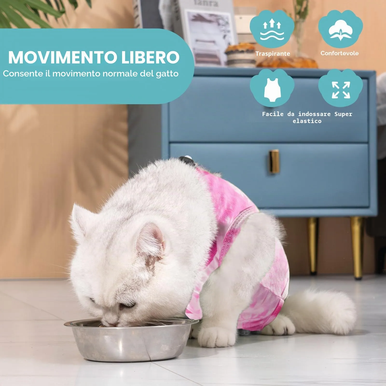 Avont Tuta da Recupero per Gatti, Body Gatto Post Operatorio Sterilizzazione, Cat Recovery Suit, Vestito Gatto per Impedire Leccare Ferita Addominale Dopo l'intervento Chirurgico –Rosa Tie-dye(M) - immagine 2