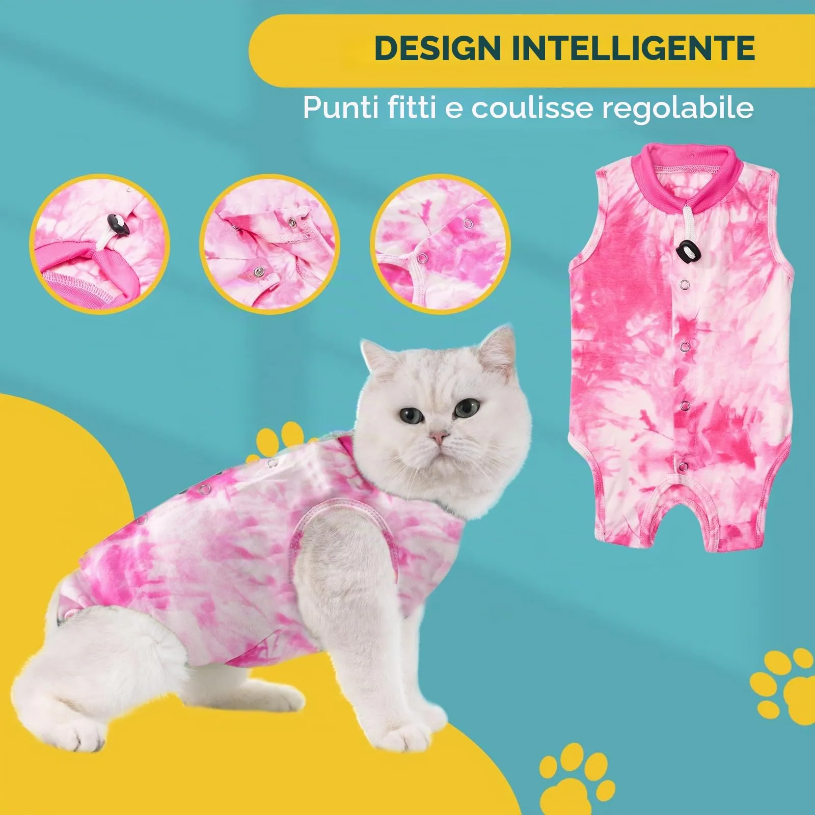 Avont Tuta da Recupero per Gatti, Body Gatto Post Operatorio Sterilizzazione, Cat Recovery Suit, Vestito Gatto per Impedire Leccare Ferita Addominale Dopo l'intervento Chirurgico –Rosa Tie-dye(M) - immagine 3