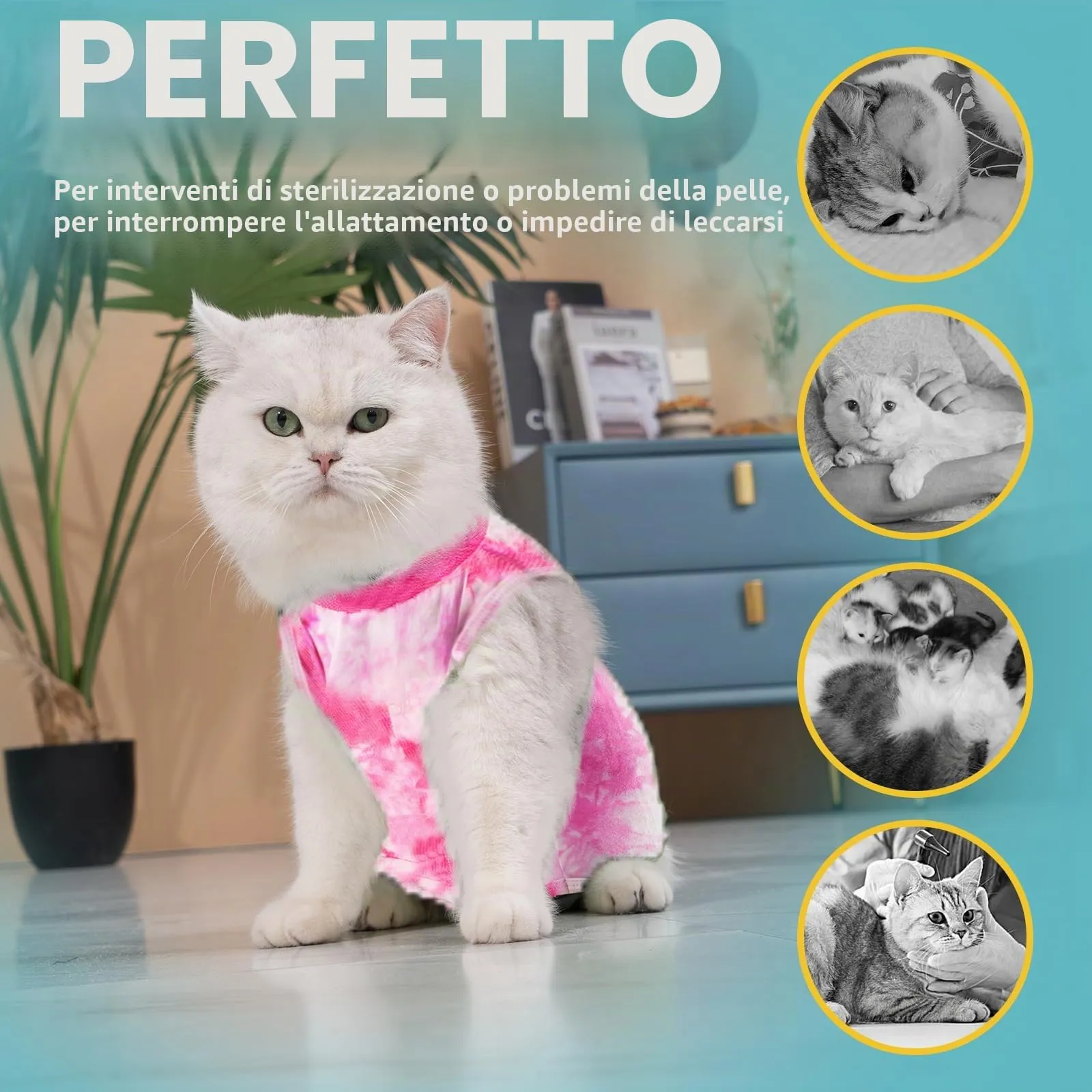 Avont Tuta da Recupero per Gatti, Body Gatto Post Operatorio Sterilizzazione, Cat Recovery Suit, Vestito Gatto per Impedire Leccare Ferita Addominale Dopo l'intervento Chirurgico –Rosa Tie-dye(M) - immagine 5