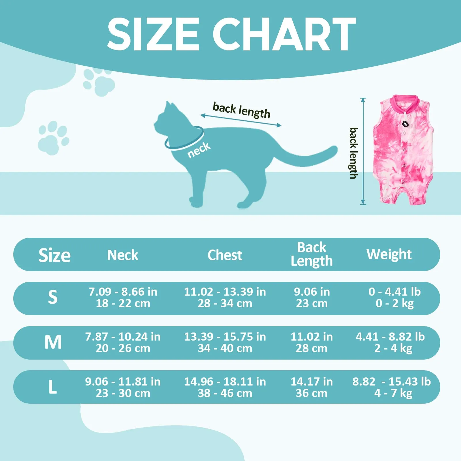 Avont Tuta da Recupero per Gatti, Body Gatto Post Operatorio Sterilizzazione, Cat Recovery Suit, Vestito Gatto per Impedire Leccare Ferita Addominale Dopo l'intervento Chirurgico –Rosa Tie-dye(M) - immagine 6