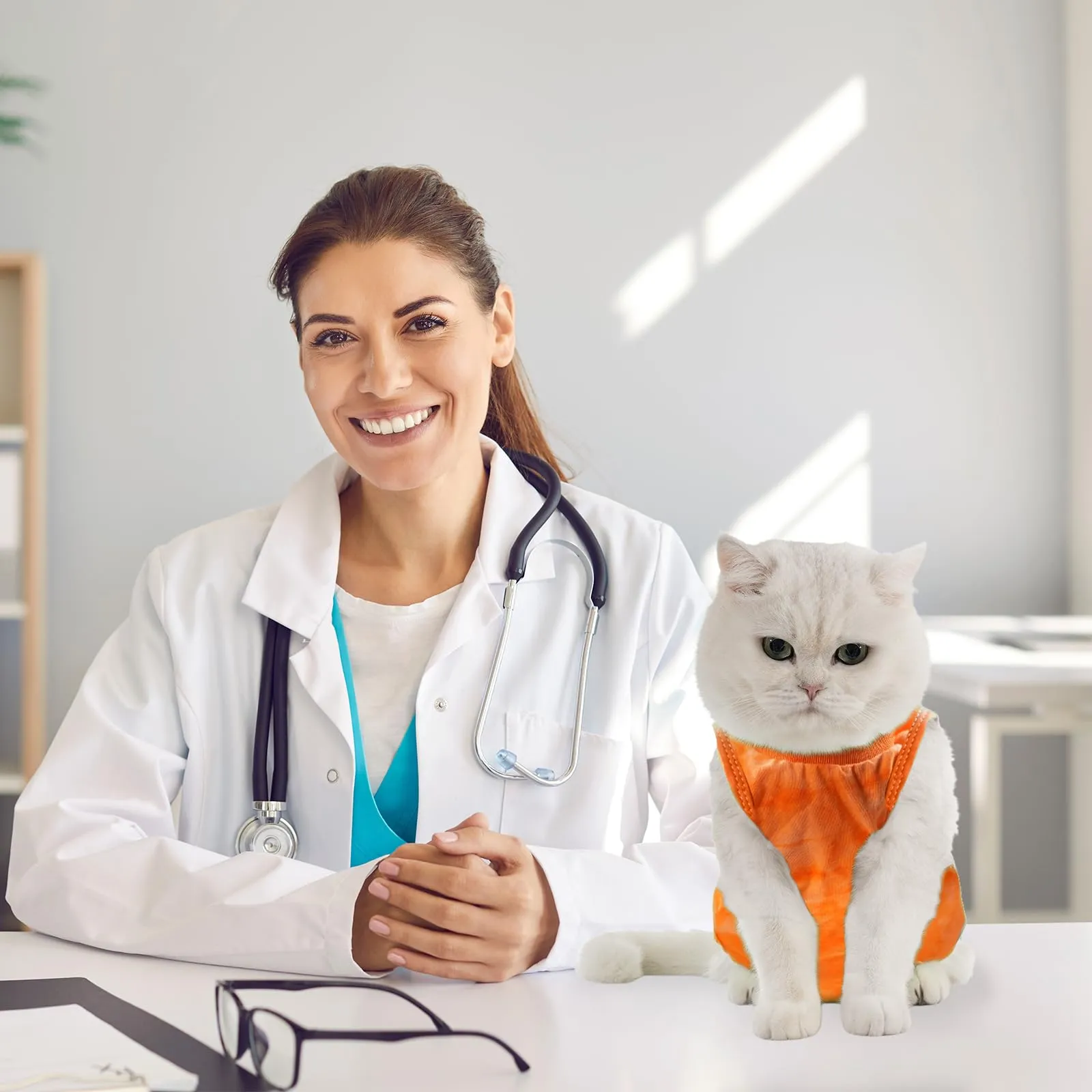 Avont Tuta da Recupero per Gatti, Body Gatto Post Operatorio Sterilizzazione, Cat Recovery Suit, Vestito Gatto per Impedire Leccare Ferita Addominale Dopo l'intervento Chirurgico –Arancio Tie-dye(S) - immagine 8