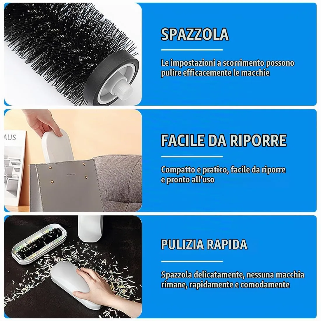 NHQZ Spazzola per briciole Spazzatrice riutilizzabile portatile Raccoglitore di detriti morbido per tavolo, lenzuolo, vestiti, divano - immagine 3