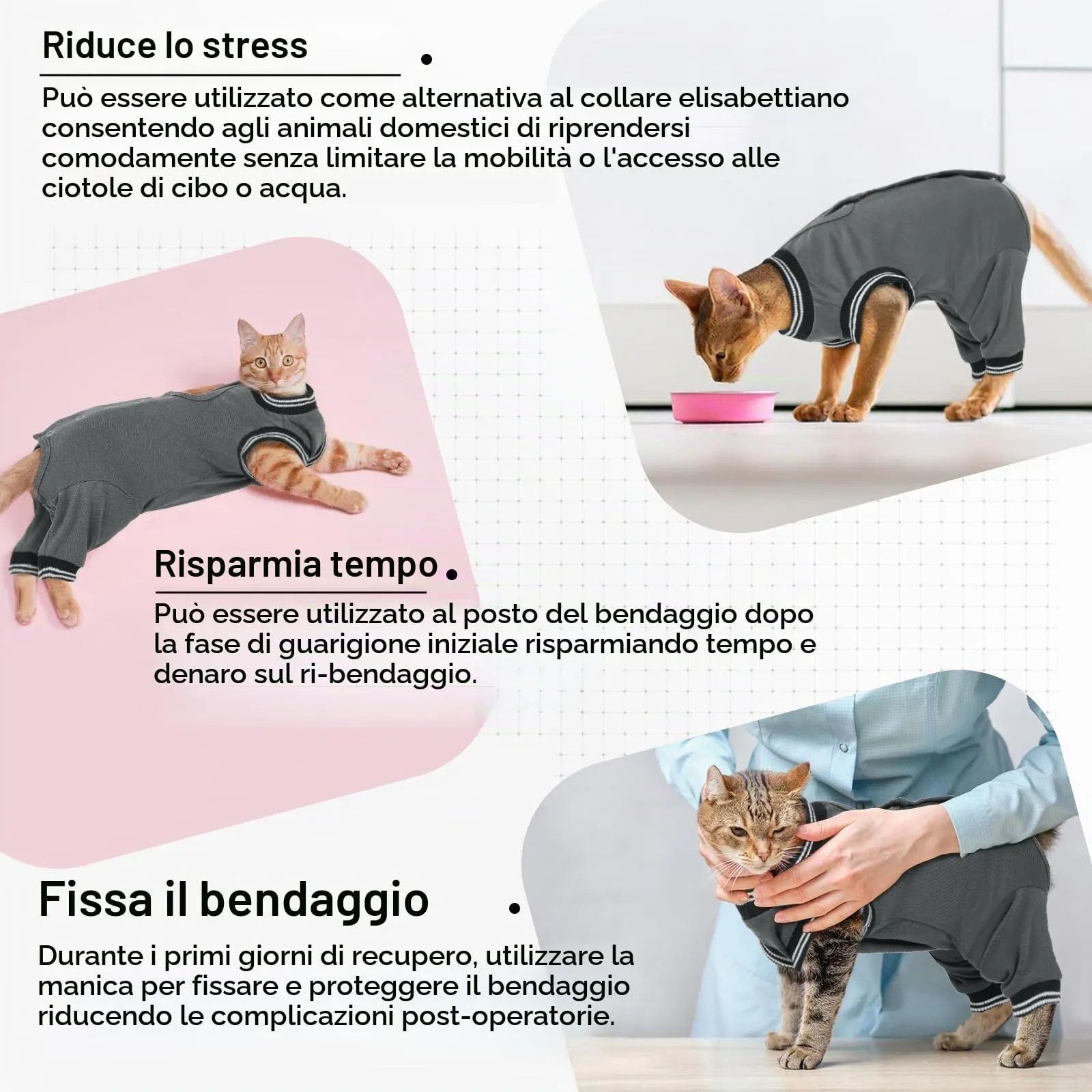 PUMYPOREITY Tuta Post-Operatoria Gatto Femmina, Body Chirurgico Gatto Grigio M - immagine 6