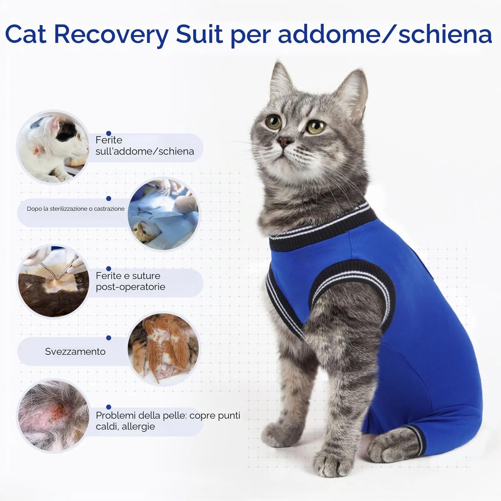 PUMYPOREITY Tuta Post Operatoria Gatto, Protettore Zampe Gatti Femmina, Blu Reale, M - immagine 4