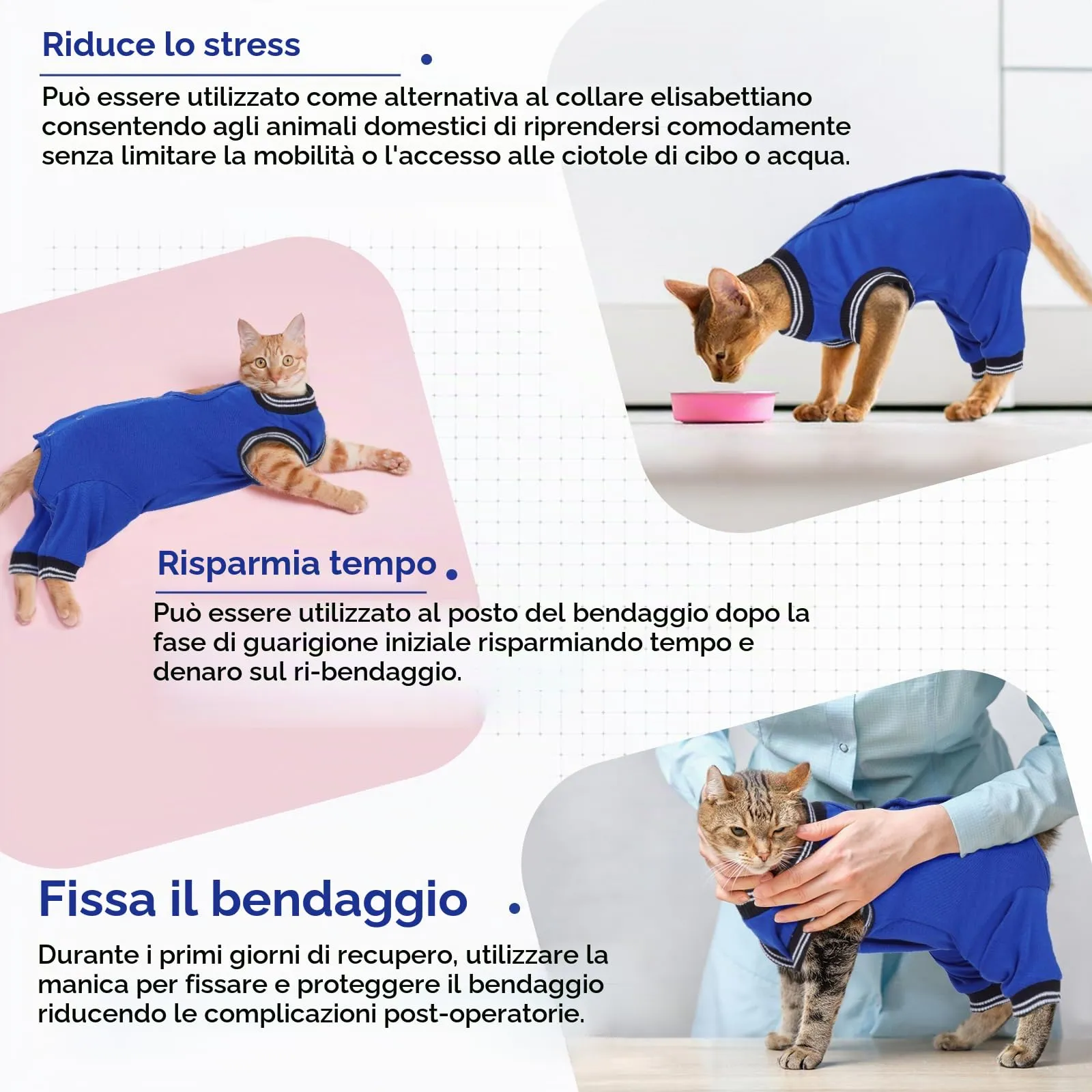 PUMYPOREITY Tuta Post Operatoria Gatto, Protettore Zampe Gatti Femmina, Blu Reale, M - immagine 6