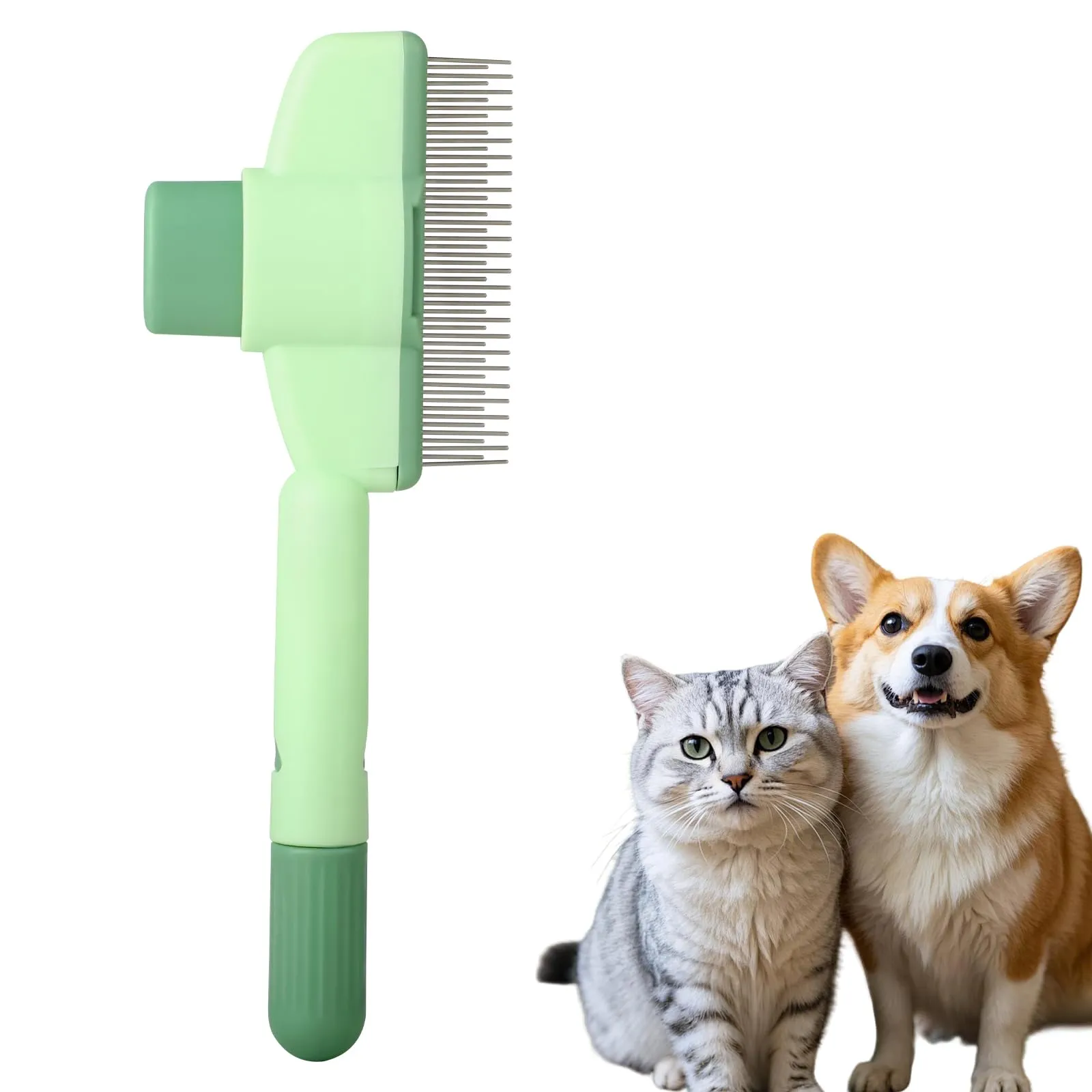 Pettine Autopulente per Gatti - Spazzola Antipulci con Pulsante Sblocco | Rimuove Peli Morti, Nodi & Forfora | Per Pelo Corto/Lungo | Accessorio Toelettatura Verde (1 Pezzo) - immagine 1