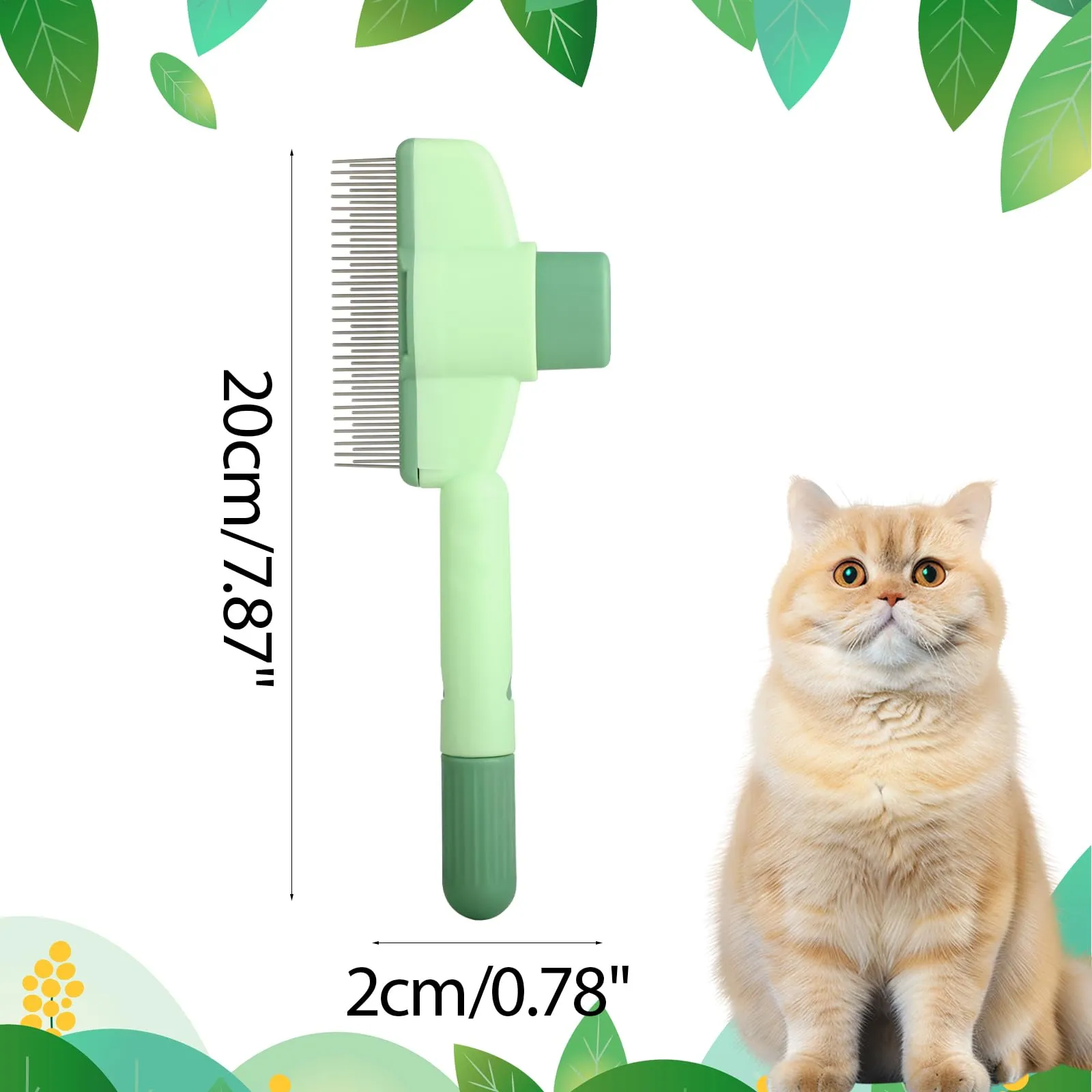 Pettine Autopulente per Gatti - Spazzola Antipulci con Pulsante Sblocco | Rimuove Peli Morti, Nodi & Forfora | Per Pelo Corto/Lungo | Accessorio Toelettatura Verde (1 Pezzo) - immagine 2