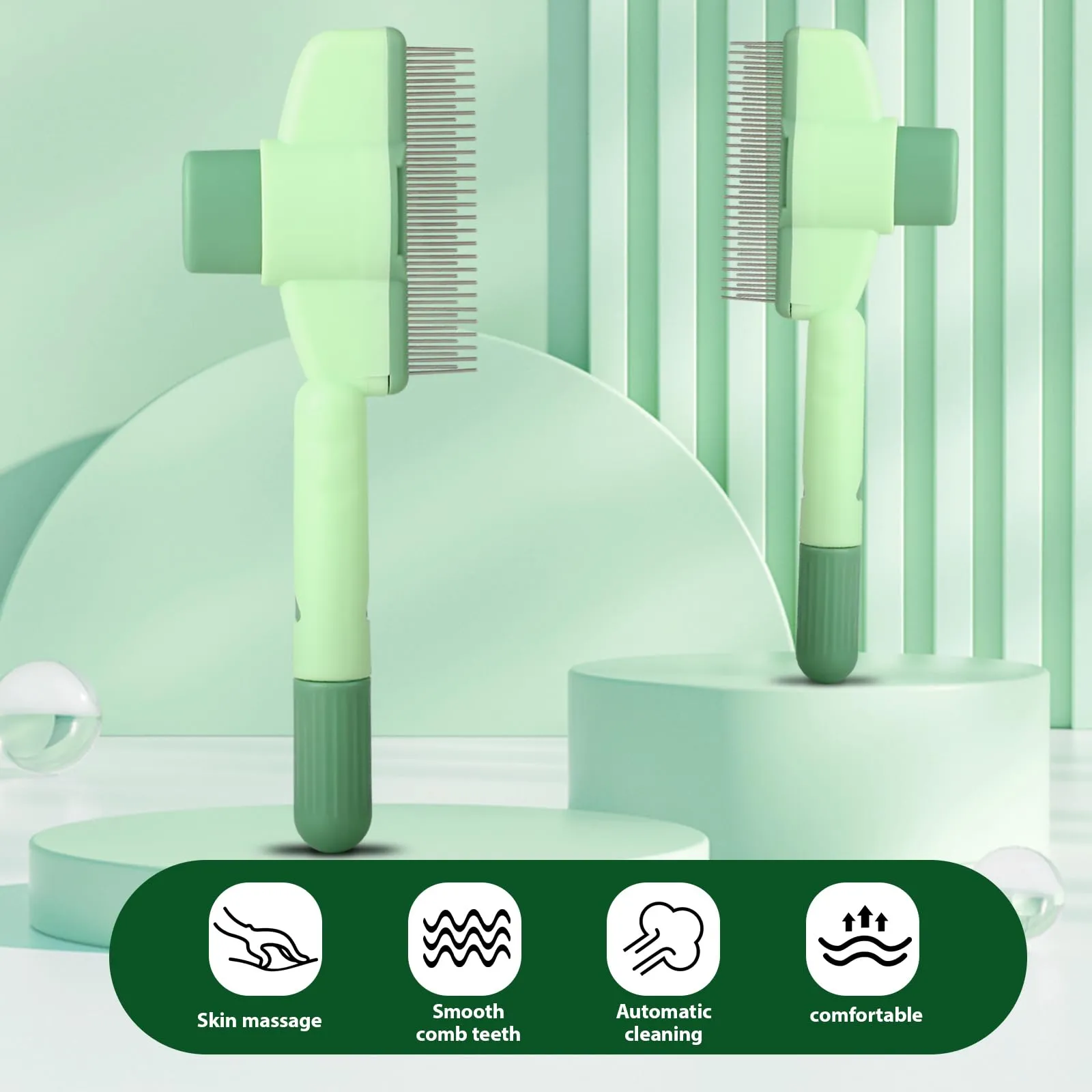 Pettine Autopulente per Gatti - Spazzola Antipulci con Pulsante Sblocco | Rimuove Peli Morti, Nodi & Forfora | Per Pelo Corto/Lungo | Accessorio Toelettatura Verde (1 Pezzo) - immagine 5