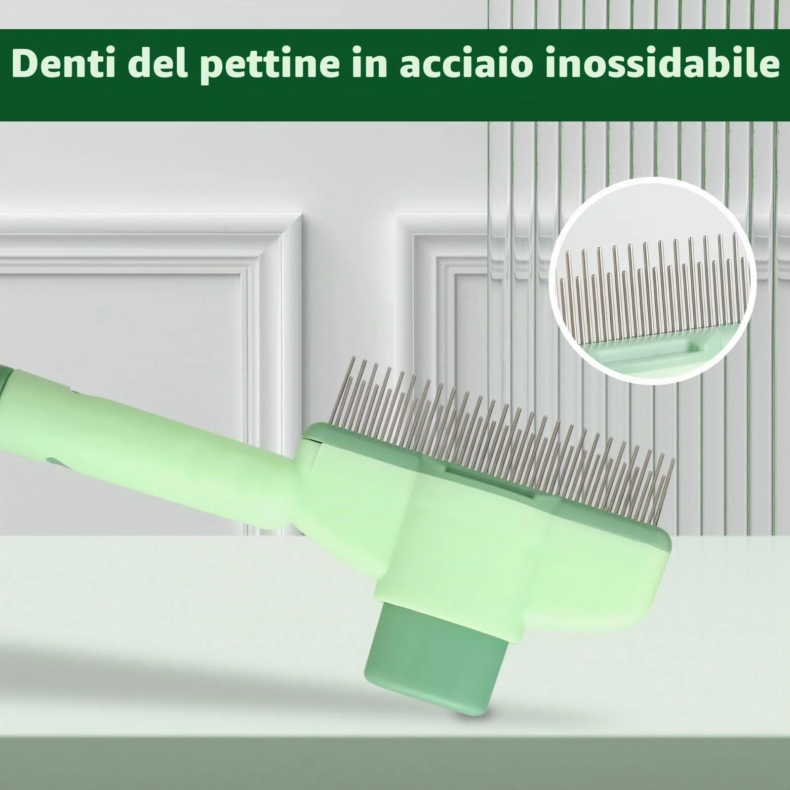 Pettine Autopulente per Gatti - Spazzola Antipulci con Pulsante Sblocco | Rimuove Peli Morti, Nodi & Forfora | Per Pelo Corto/Lungo | Accessorio Toelettatura Verde (1 Pezzo) - immagine 6