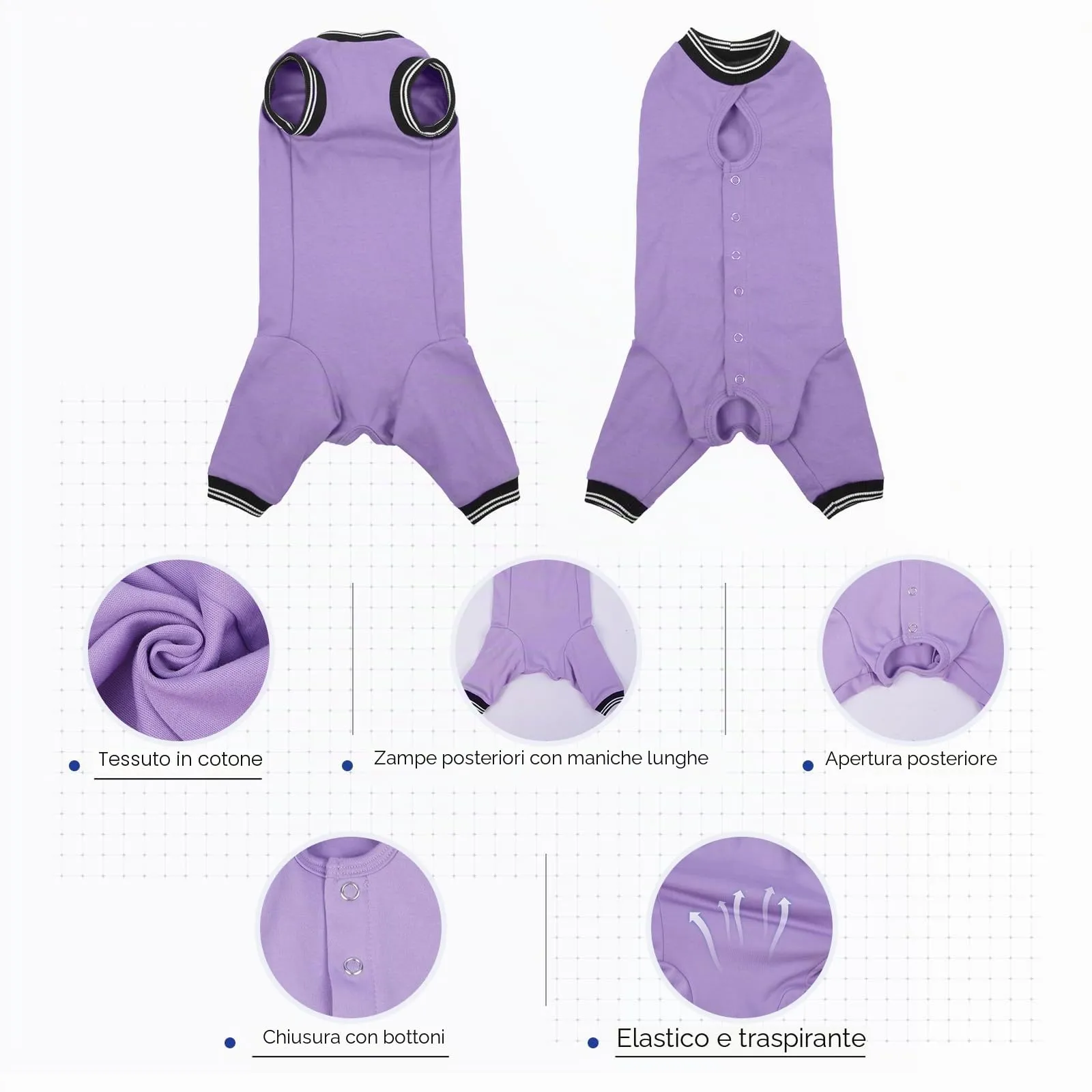 PUMYPOREITY Body per Gatto, Tutina Post Operatoria Sterilizzata Tuta Post Operatoria Gatti Femmina Manica per Gambe Posteriori Gatto Protettore per Zampe Gatti(Viola, M) - immagine 3