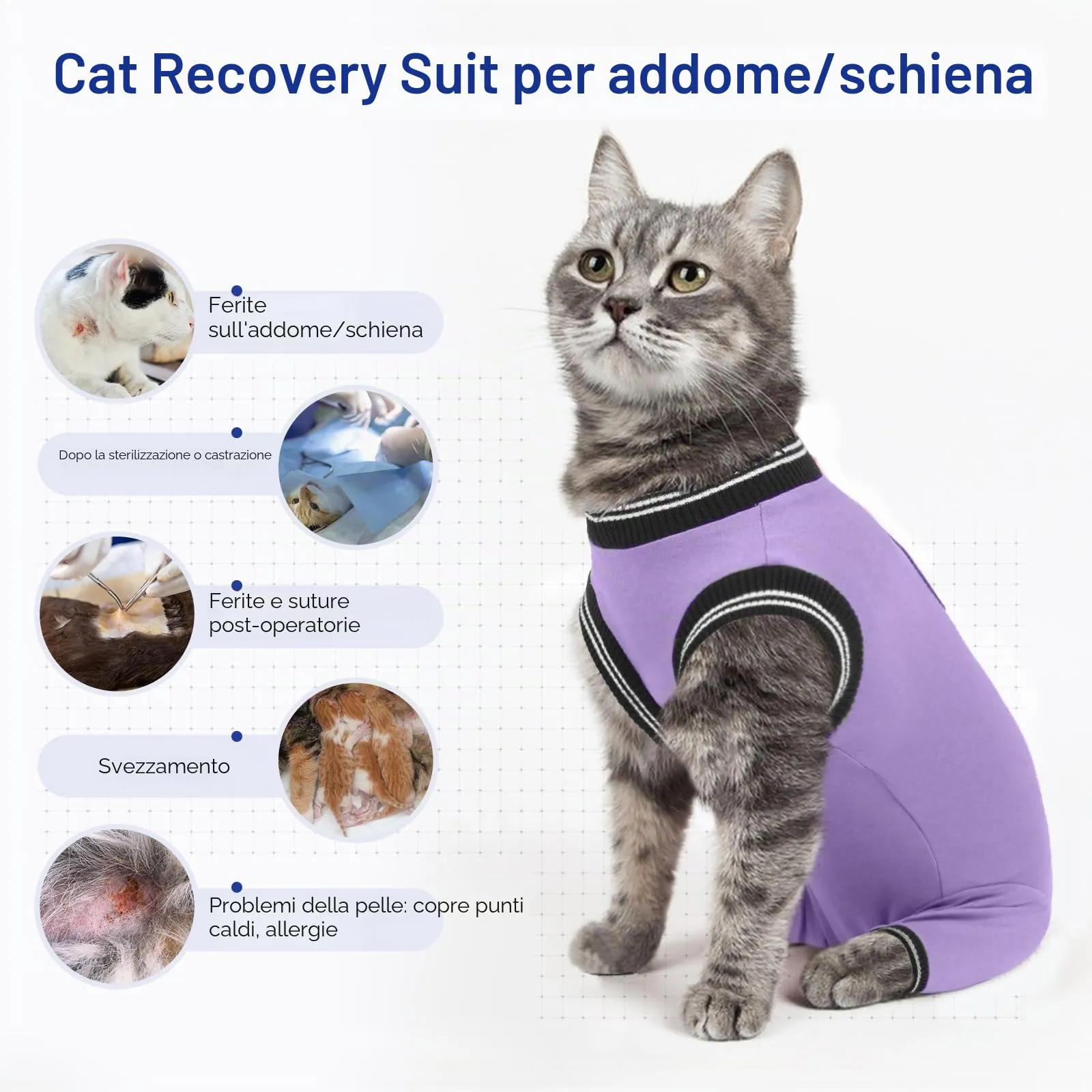 PUMYPOREITY Body per Gatto, Tutina Post Operatoria Sterilizzata Tuta Post Operatoria Gatti Femmina Manica per Gambe Posteriori Gatto Protettore per Zampe Gatti(Viola, M) - immagine 4