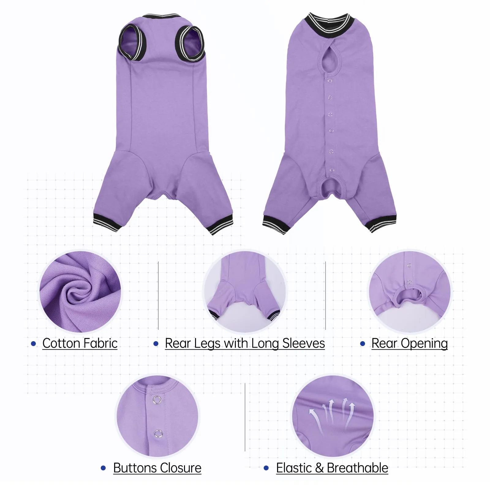 PUMYPOREITY Body Gatto Post Operatorio Sterilizzazione, Tuta per Recupero Gatti Tutina Cane Post Operatoria Sterilizzazione(Viola, XL) - immagine 3