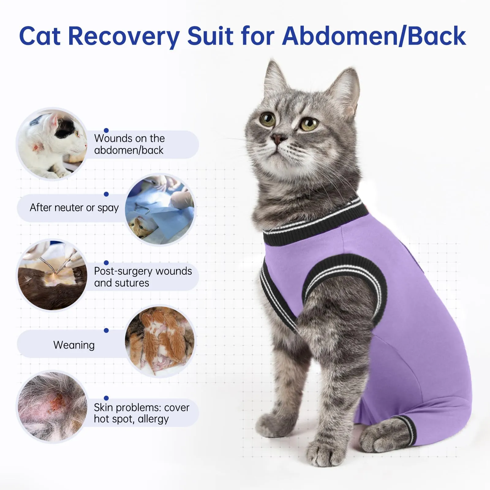 PUMYPOREITY Body Gatto Post Operatorio Sterilizzazione, Tuta per Recupero Gatti Tutina Cane Post Operatoria Sterilizzazione(Viola, XL) - immagine 4