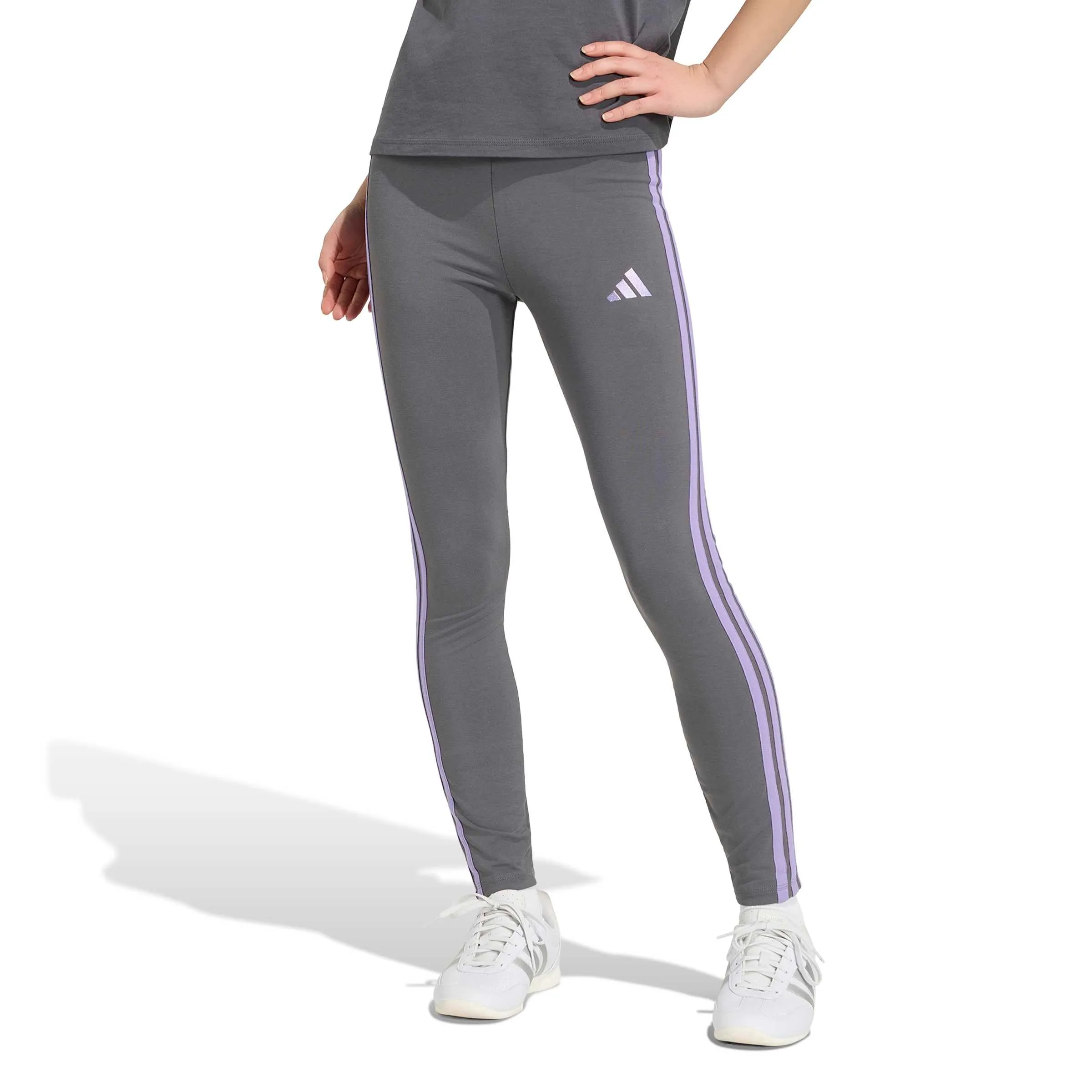adidas Women's Essentials 3-Stripes Cotton Leggings Grey Five/Magic Lilac XS XS - immagine 3