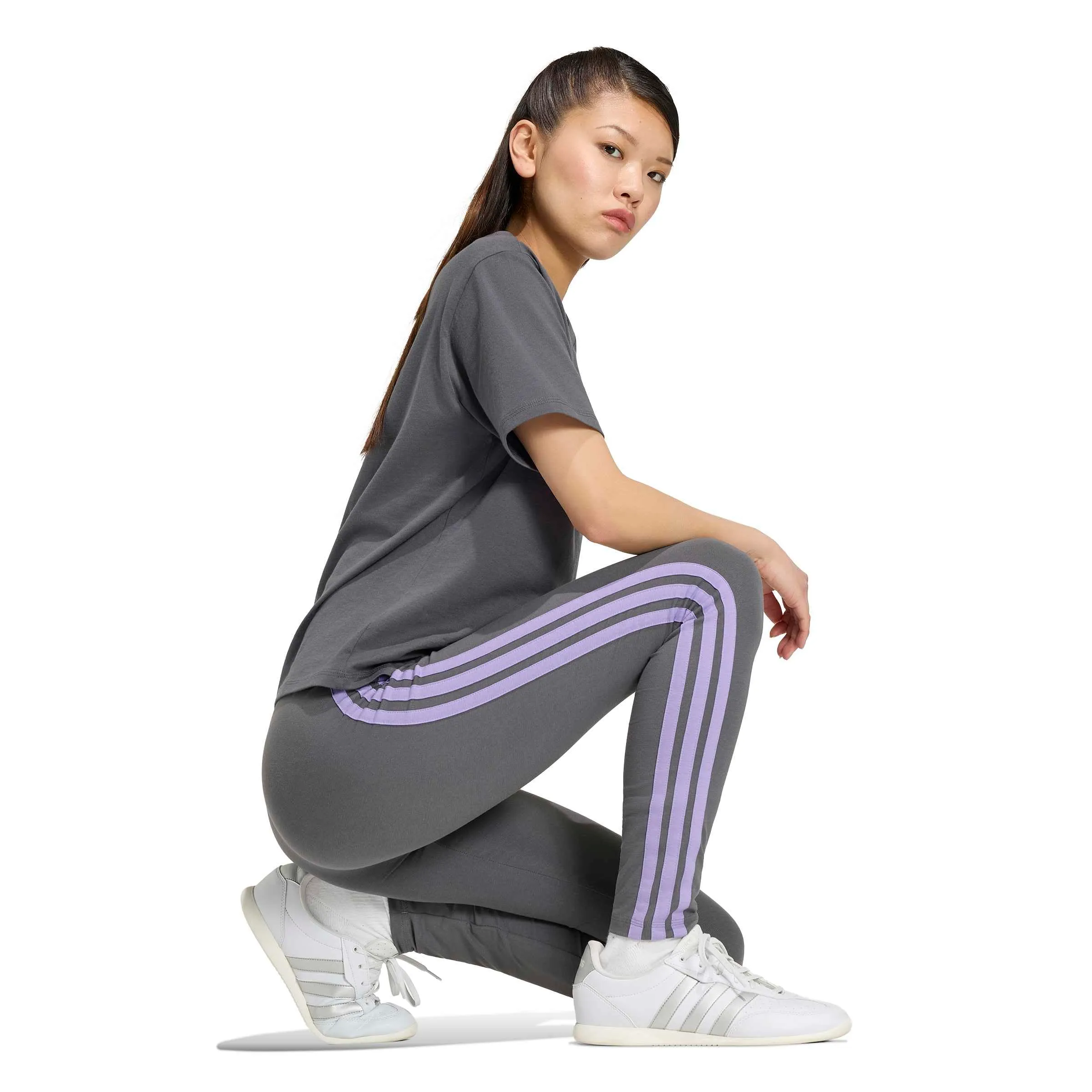 adidas Women's Essentials 3-Stripes Cotton Leggings Grey Five/Magic Lilac XS XS - immagine 6