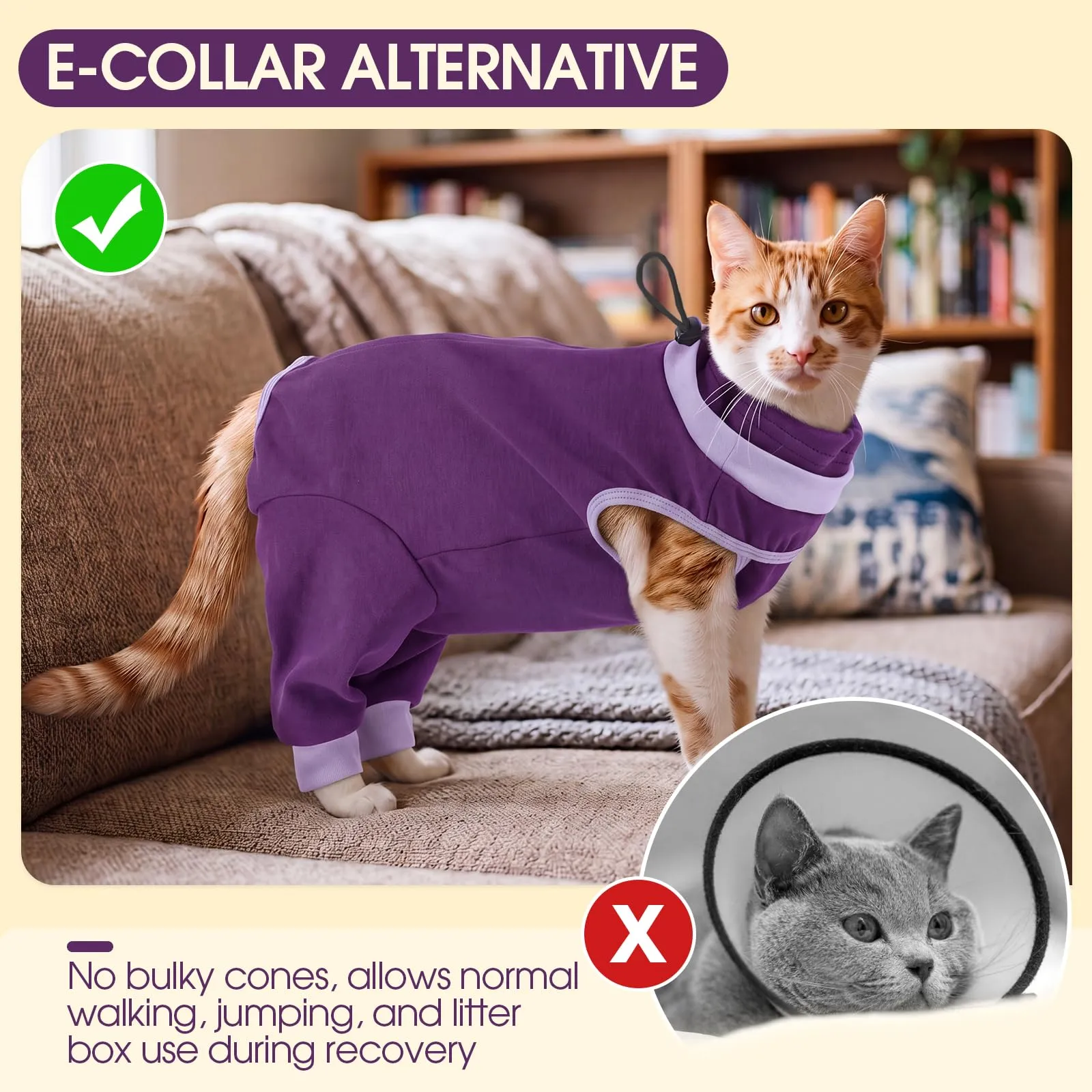 Hjyokuso Tuta chirurgica per il recupero del gatto, copertura completa delle zampe posteriori del gatto, alternativa al cono, collo con coulisse, anti fuga, smette di leccare e graffiare, adatta per - immagine 5