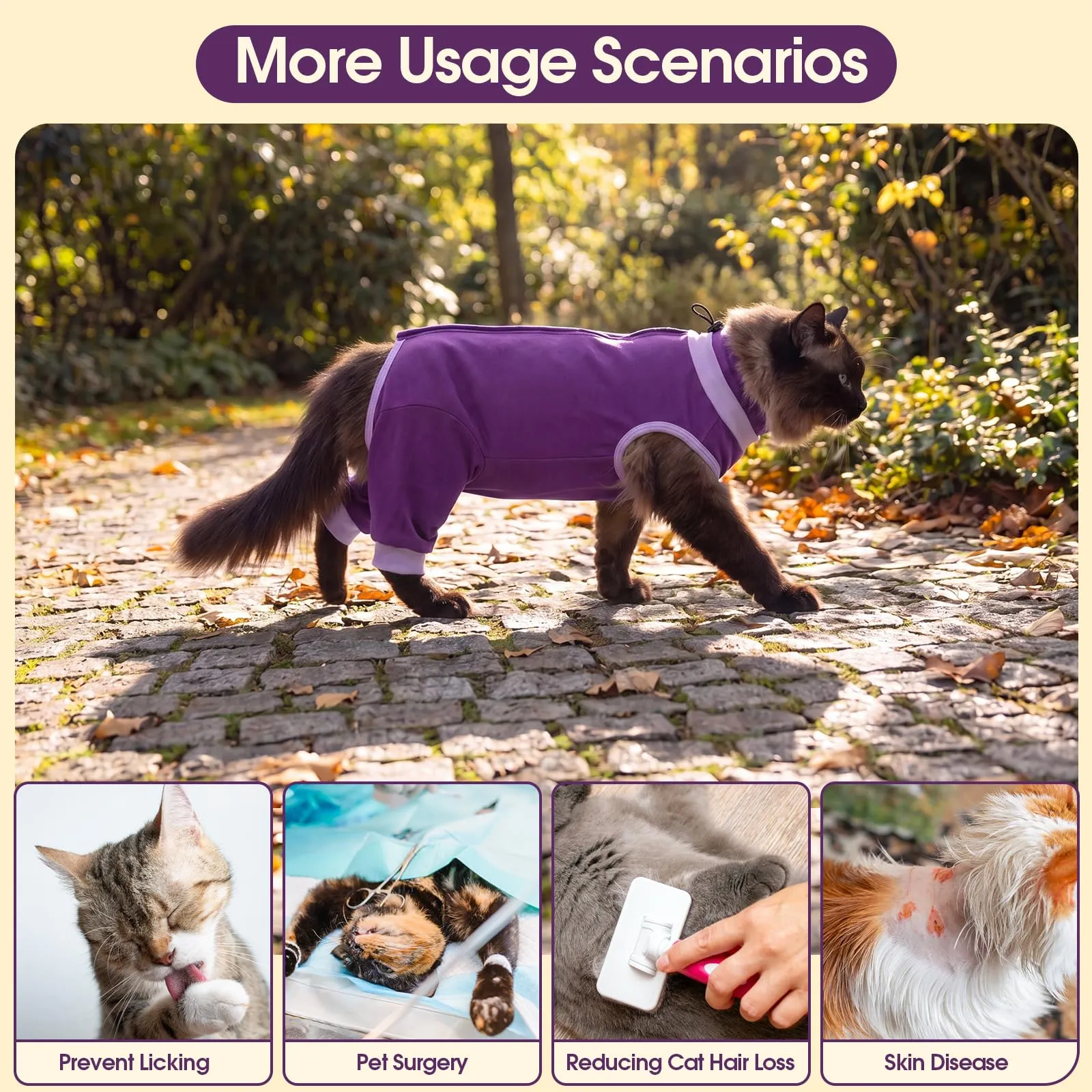 Hjyokuso Tuta chirurgica per il recupero del gatto, copertura completa delle zampe posteriori del gatto, alternativa al cono, collo con coulisse, anti fuga, smette di leccare e graffiare, adatta per - immagine 6
