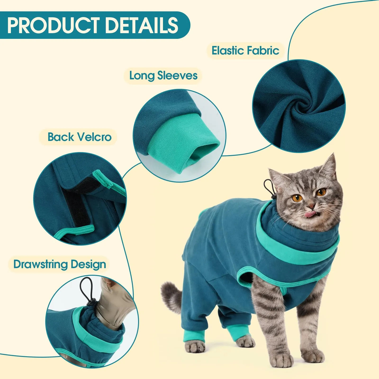 Hjyokuso Tuta post-operatoria chirurgica per gatto - Copertura completa della zampa posteriore - Alternativa conica - Allacciatura al collo - Anti-fuga - Previene il leccaggio e il graffio - immagine 3