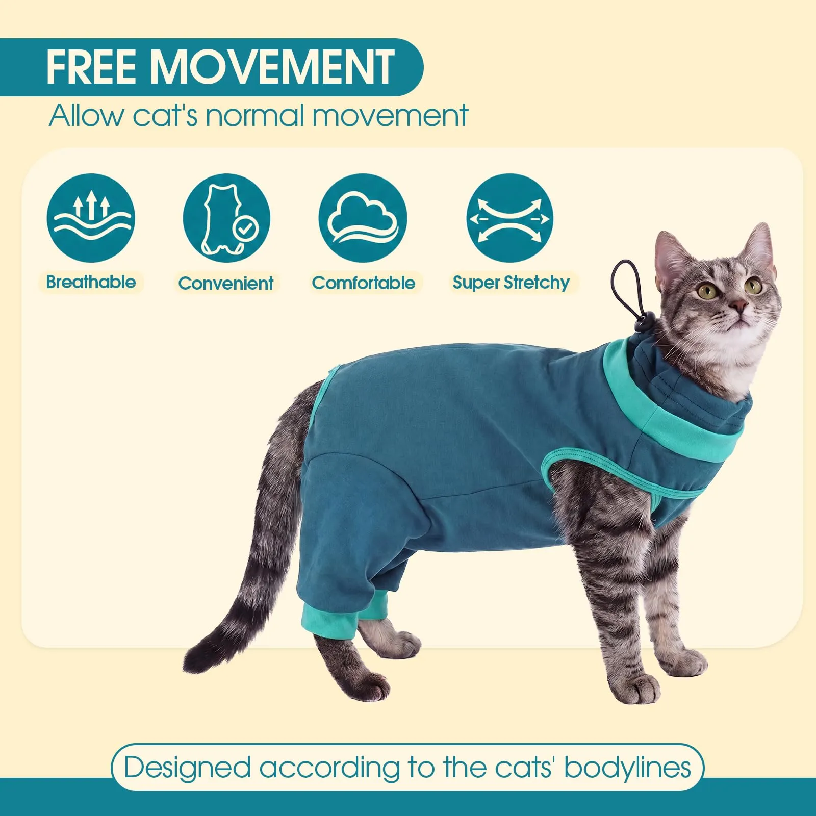 Hjyokuso Tuta post-operatoria chirurgica per gatto - Copertura completa della zampa posteriore - Alternativa conica - Allacciatura al collo - Anti-fuga - Previene il leccaggio e il graffio - immagine 4