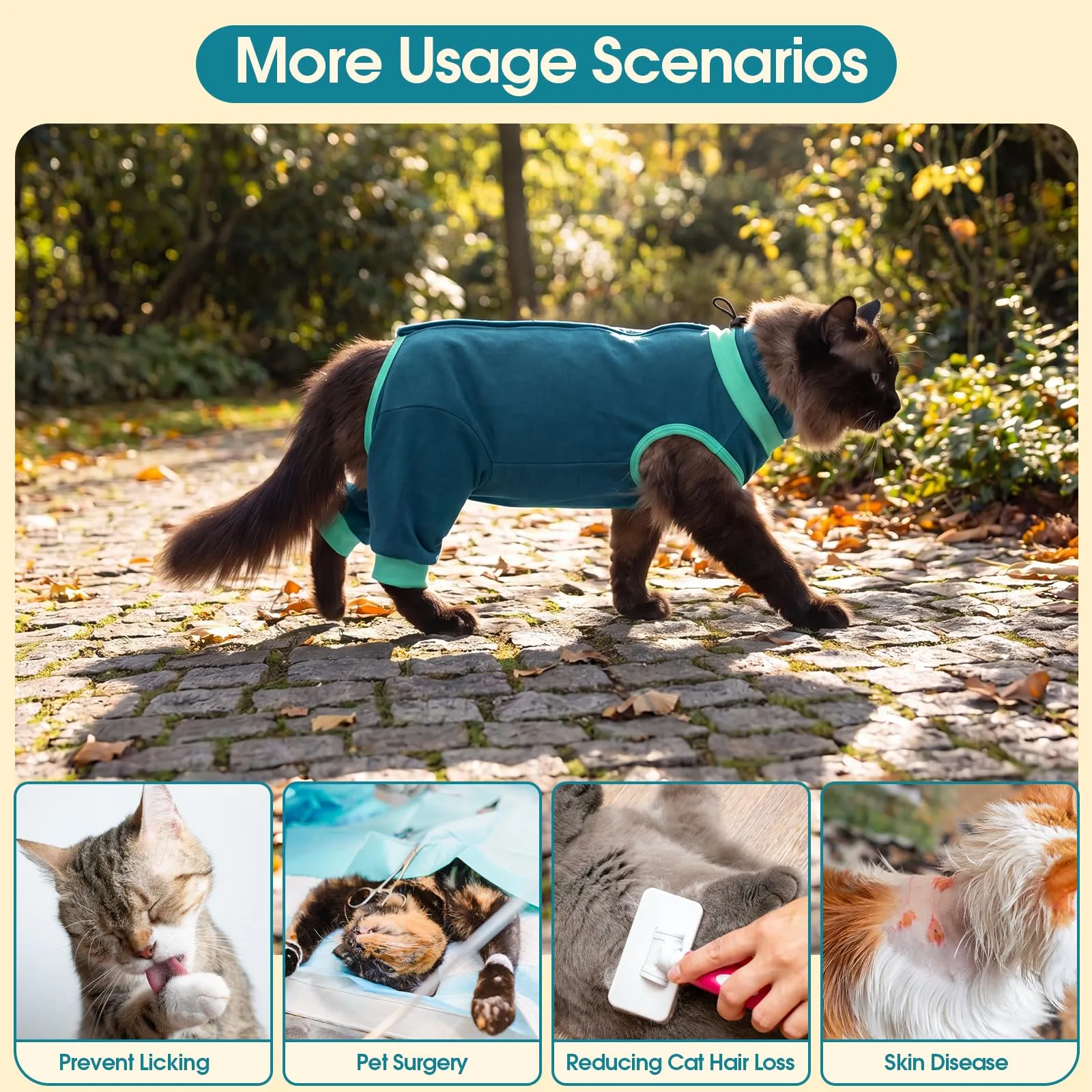 Hjyokuso Tuta post-operatoria chirurgica per gatto - Copertura completa della zampa posteriore - Alternativa conica - Allacciatura al collo - Anti-fuga - Previene il leccaggio e il graffio - immagine 6