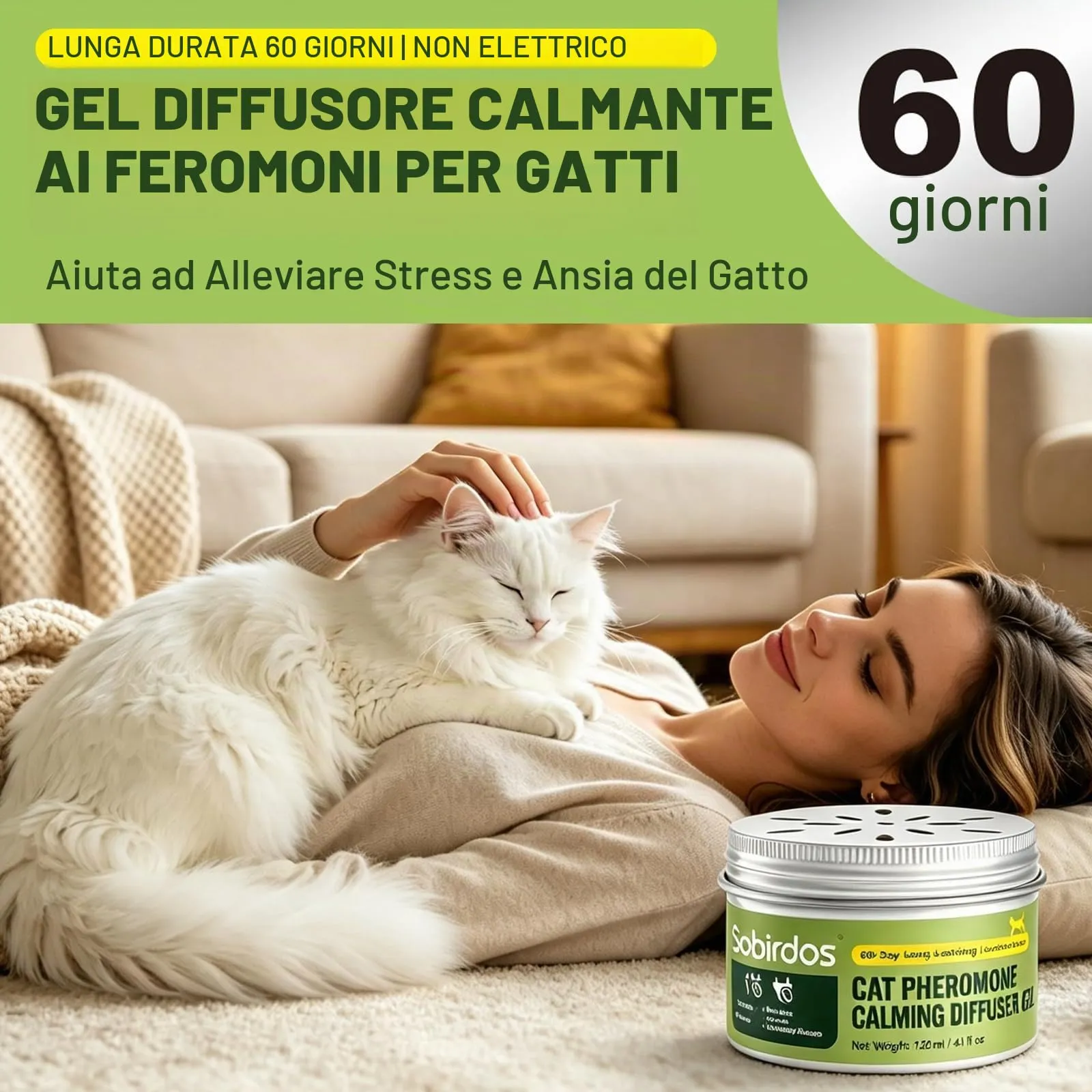 Sobirdos Diffusore Gel Calmante per Gatti, 120ml Senza Elettricità, 60 Giorni Durata, Coperchio Regolabile, Sicuro per Gatti Domestici e Multi-Gatto (Viola, M) - immagine 2
