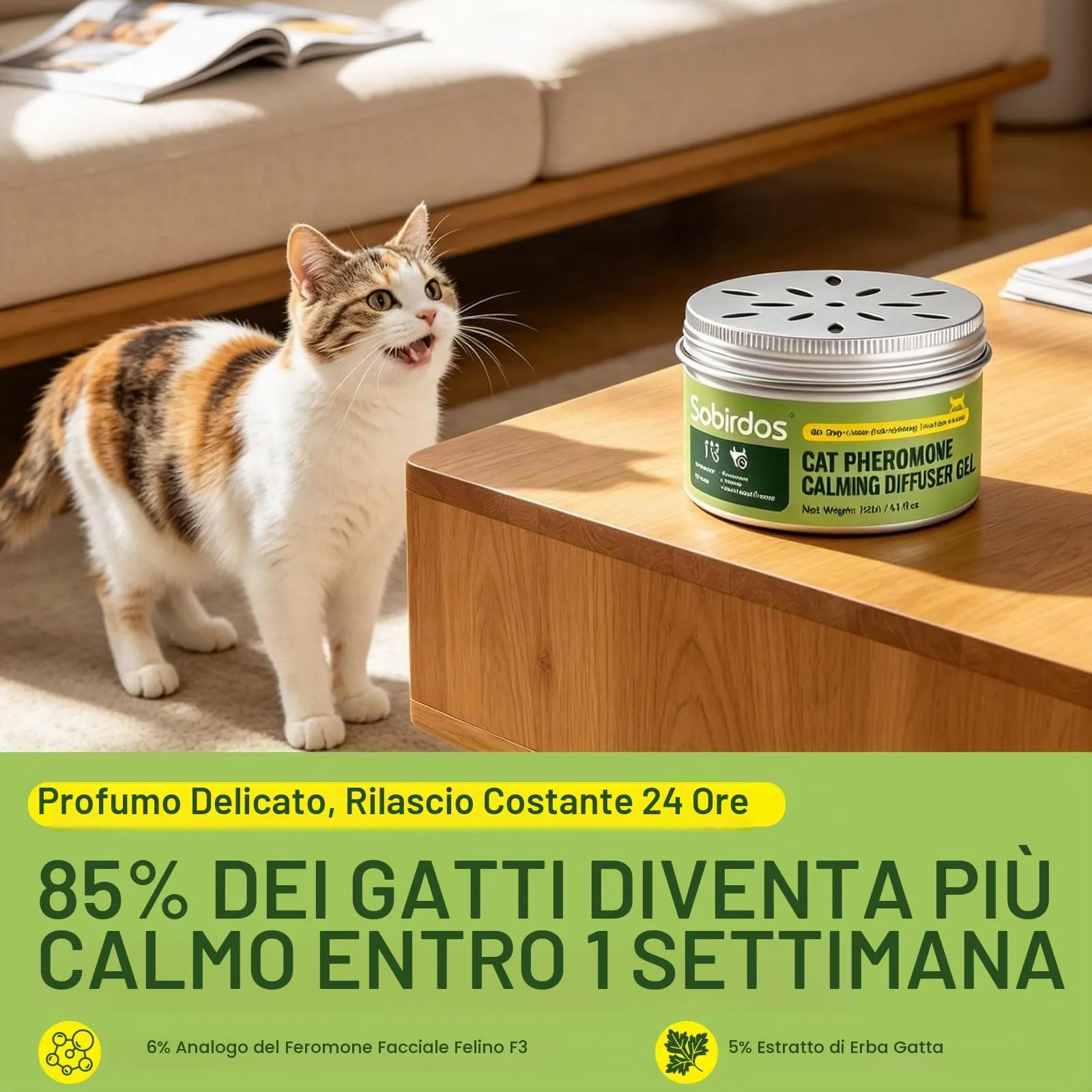 Sobirdos Diffusore Gel Calmante per Gatti, 120ml Senza Elettricità, 60 Giorni Durata, Coperchio Regolabile, Sicuro per Gatti Domestici e Multi-Gatto (Viola, M) - immagine 3
