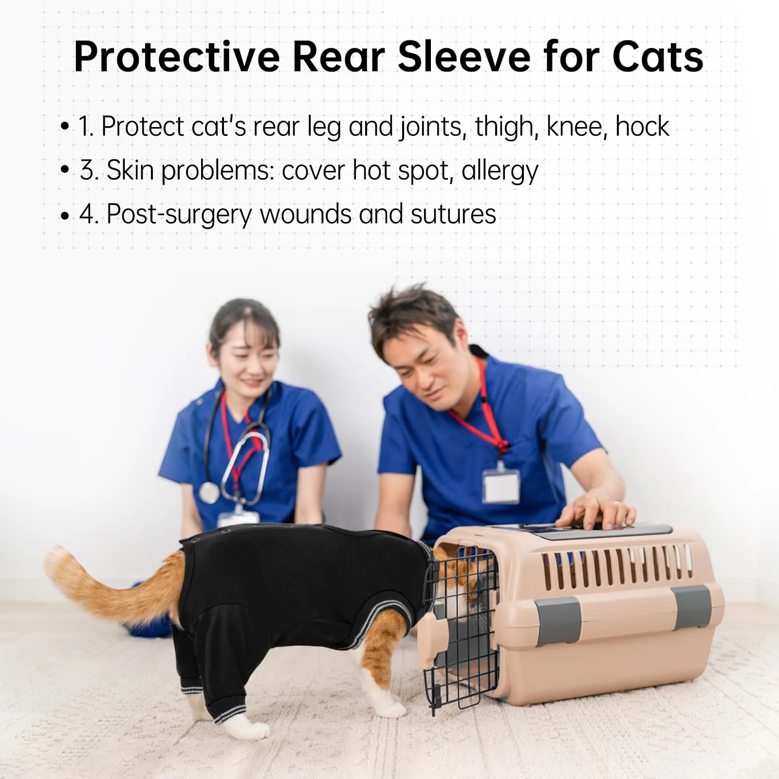 Body operatorio per gatto, per cagnolino e gatto, con gambe posteriori, abbigliamento post-operatorio (nero, L) - immagine 3
