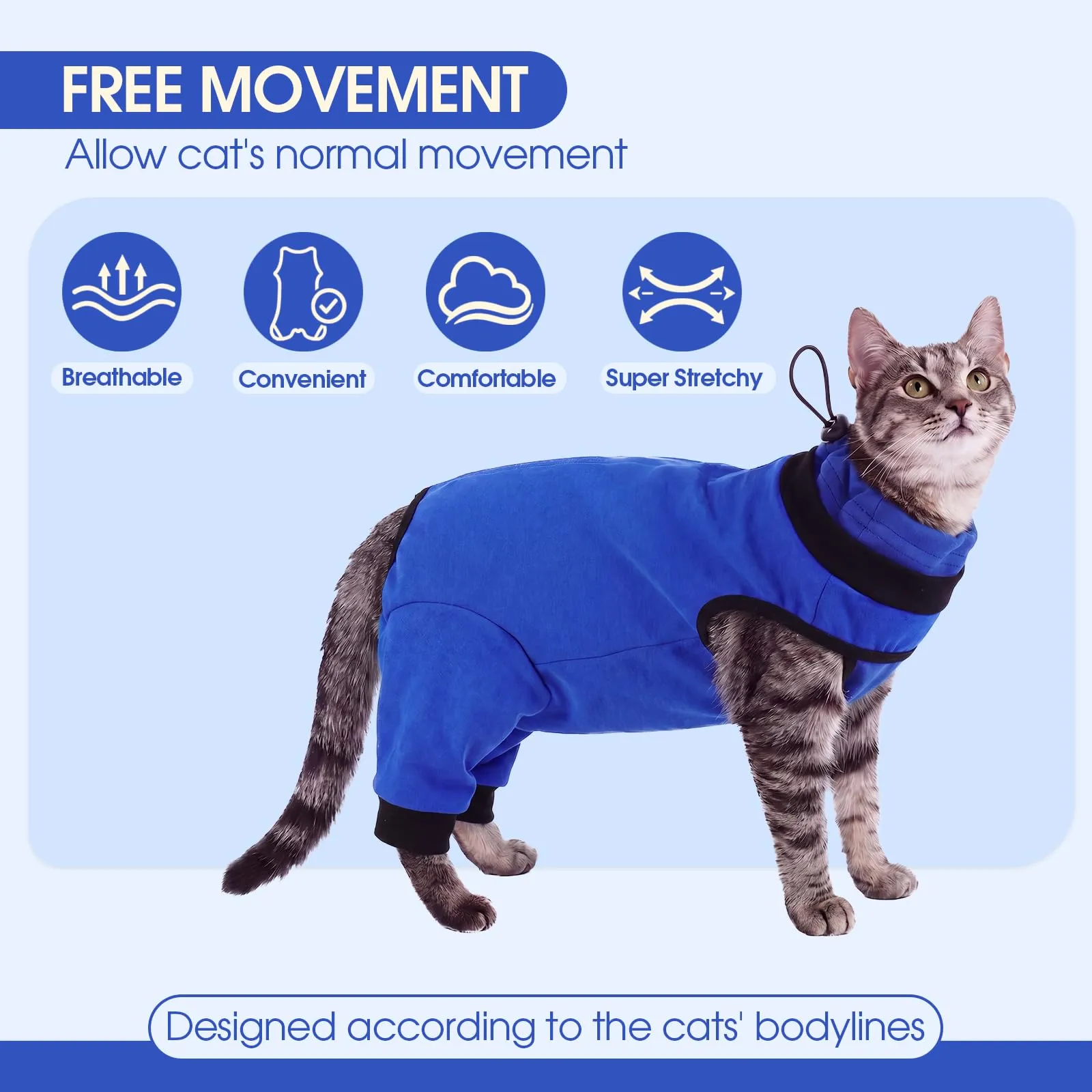 Body per gatto dopo operazione, per gatto, con copertura completa delle zampe posteriori, con cordoncino regolabile, protezione contro le perdite per la cura delle ferite, body per gatto per - immagine 4