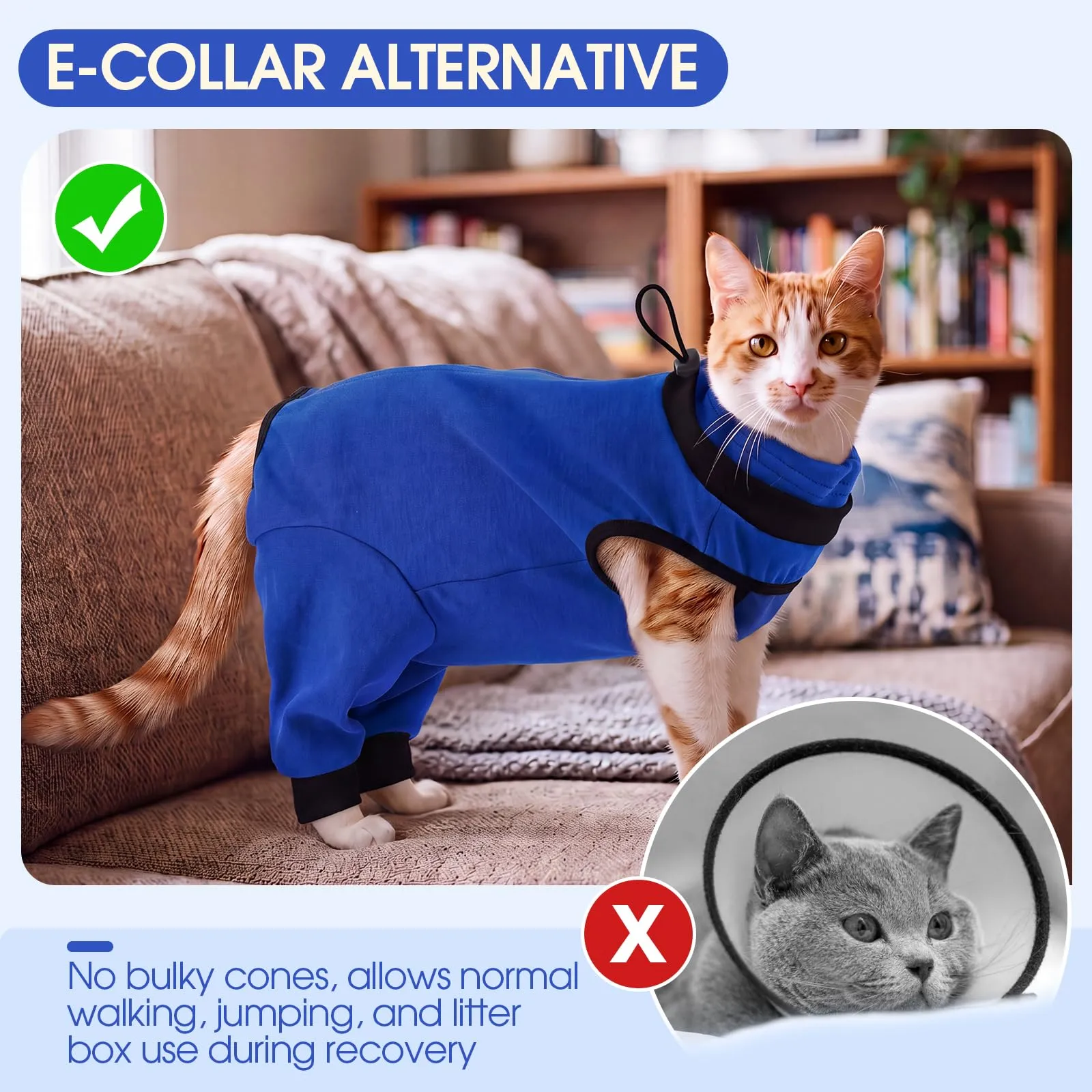 Body per gatto dopo operazione, per gatto, con copertura completa delle zampe posteriori, con cordoncino regolabile, protezione contro le perdite per la cura delle ferite, body per gatto per - immagine 5