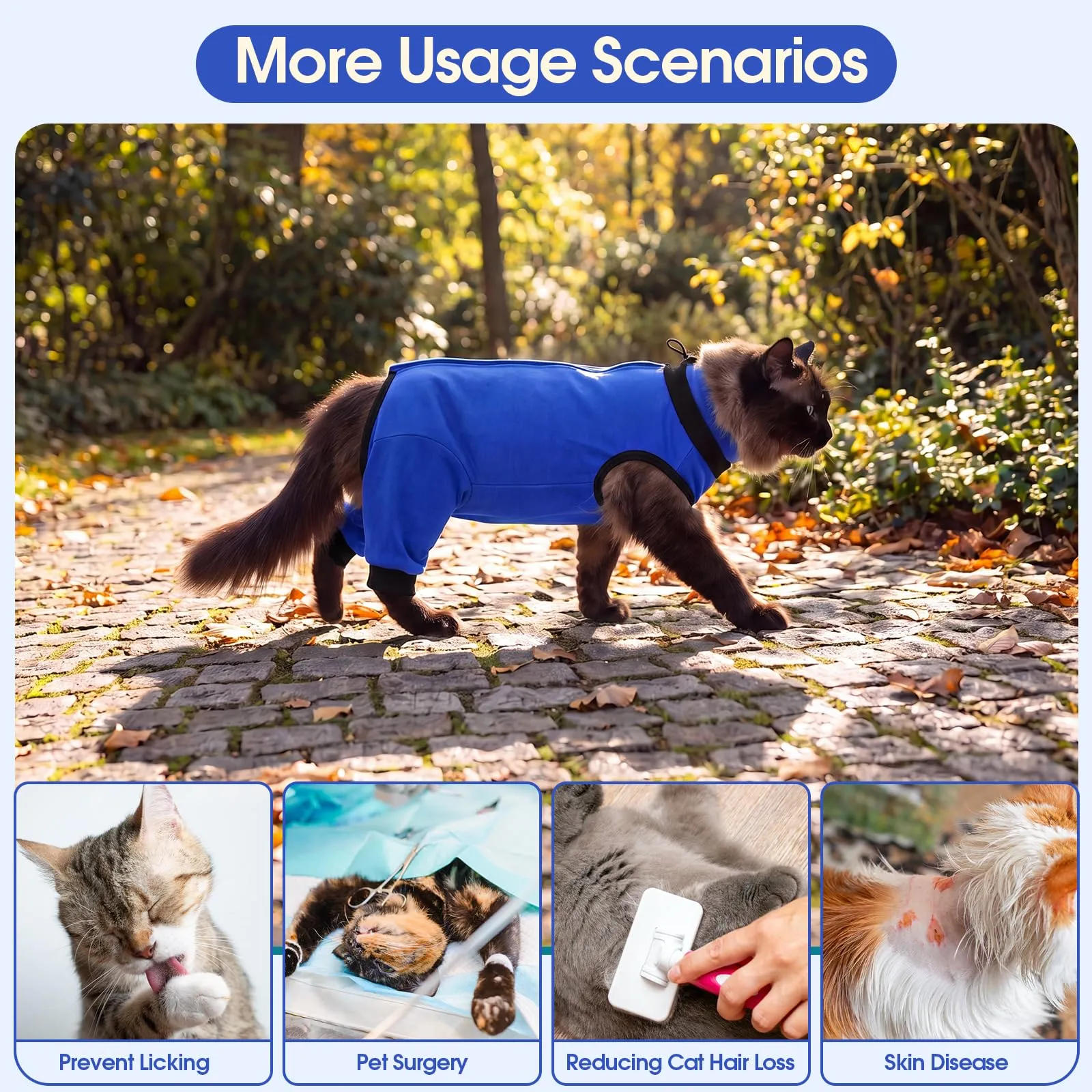 Body per gatto dopo operazione, per gatto, con copertura completa delle zampe posteriori, con cordoncino regolabile, protezione contro le perdite per la cura delle ferite, body per gatto per - immagine 6
