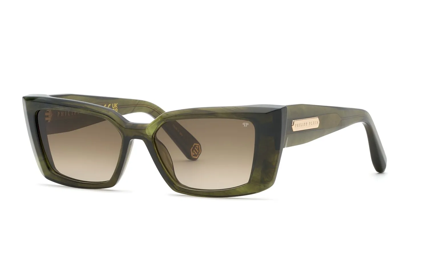 Philipp Plein SPP215M PLEIN PURE CRYSTAL 0VAD Occhiali da sole Acetato Verde Marrone Squadrata Normale Sfumato - immagine 1