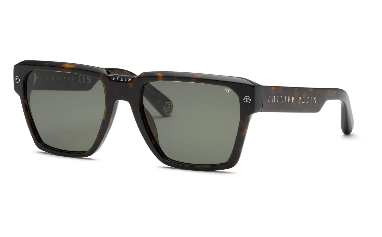 Philipp Plein SPP201V PLEIN STUD 722 Occhiali da sole Acetato Havana Verde Geometrica Normale - immagine 1