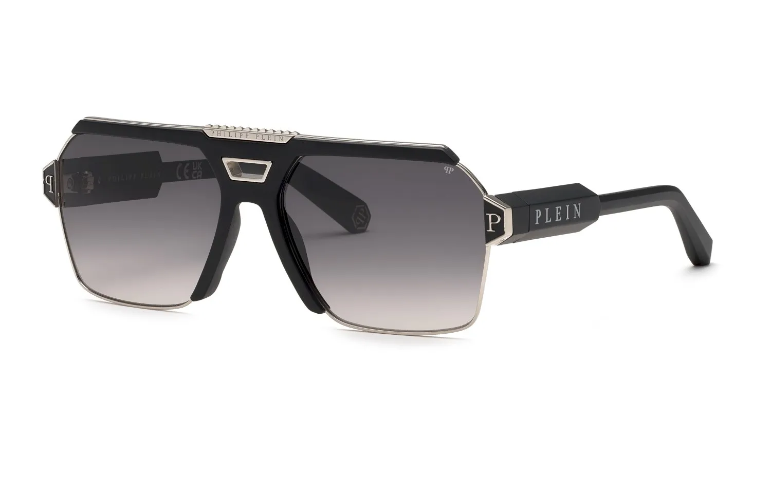 Philipp Plein SPP147M PLEIN CONTEMPORARY 0K07 Occhiali da sole Metallo Palladio Fumo Geometrica Normale Sfumato - immagine 1