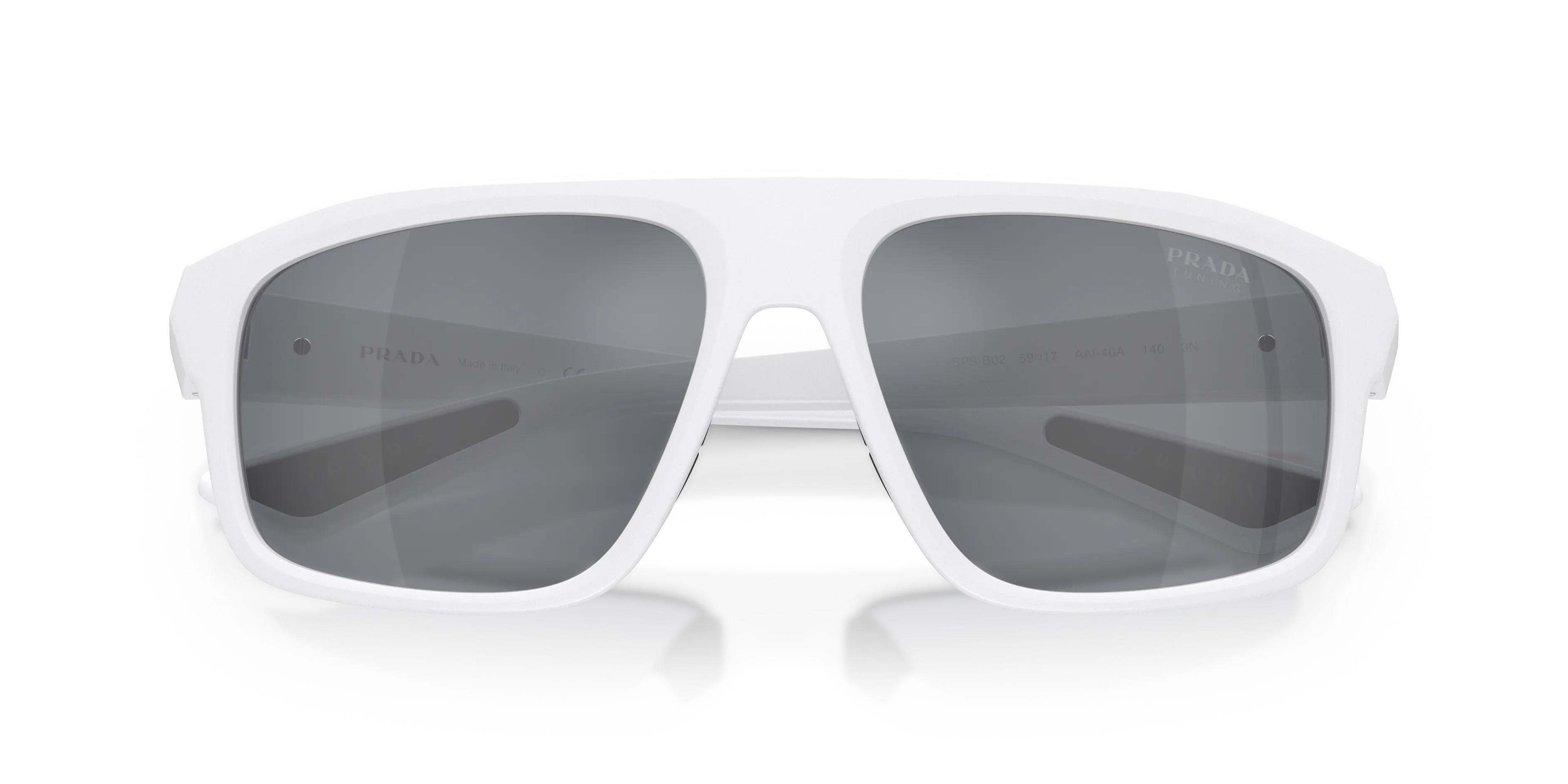 Prada Linea Rossa PS B02S AAI40A Occhiali da sole Iniettato Bianco Azzurro Geometrica Specchiate - immagine 2