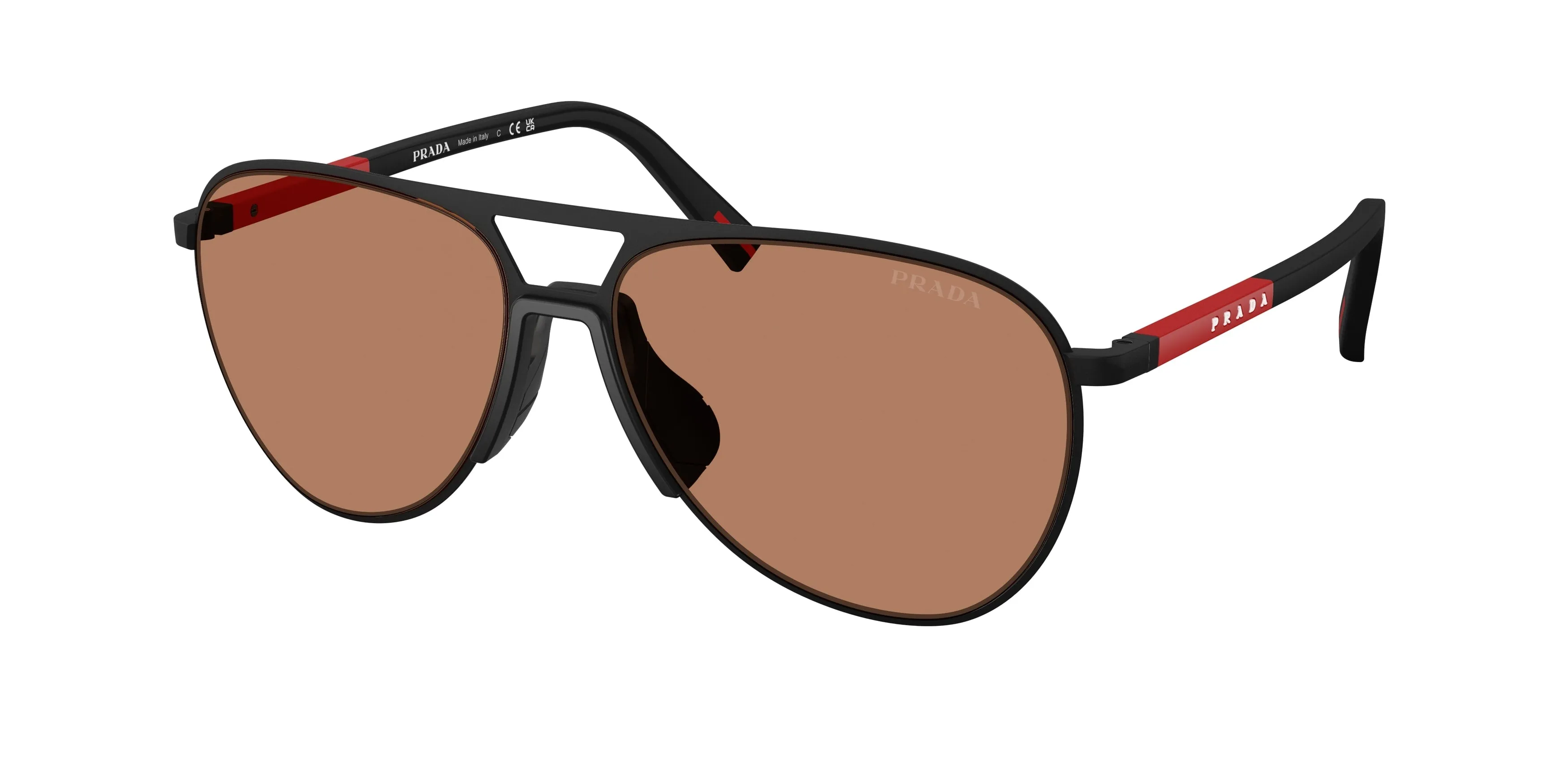 Prada Linea Rossa PS 53ZS DG020D Occhiali da sole Metallo Nero Marrone Pilot Normale - immagine 1