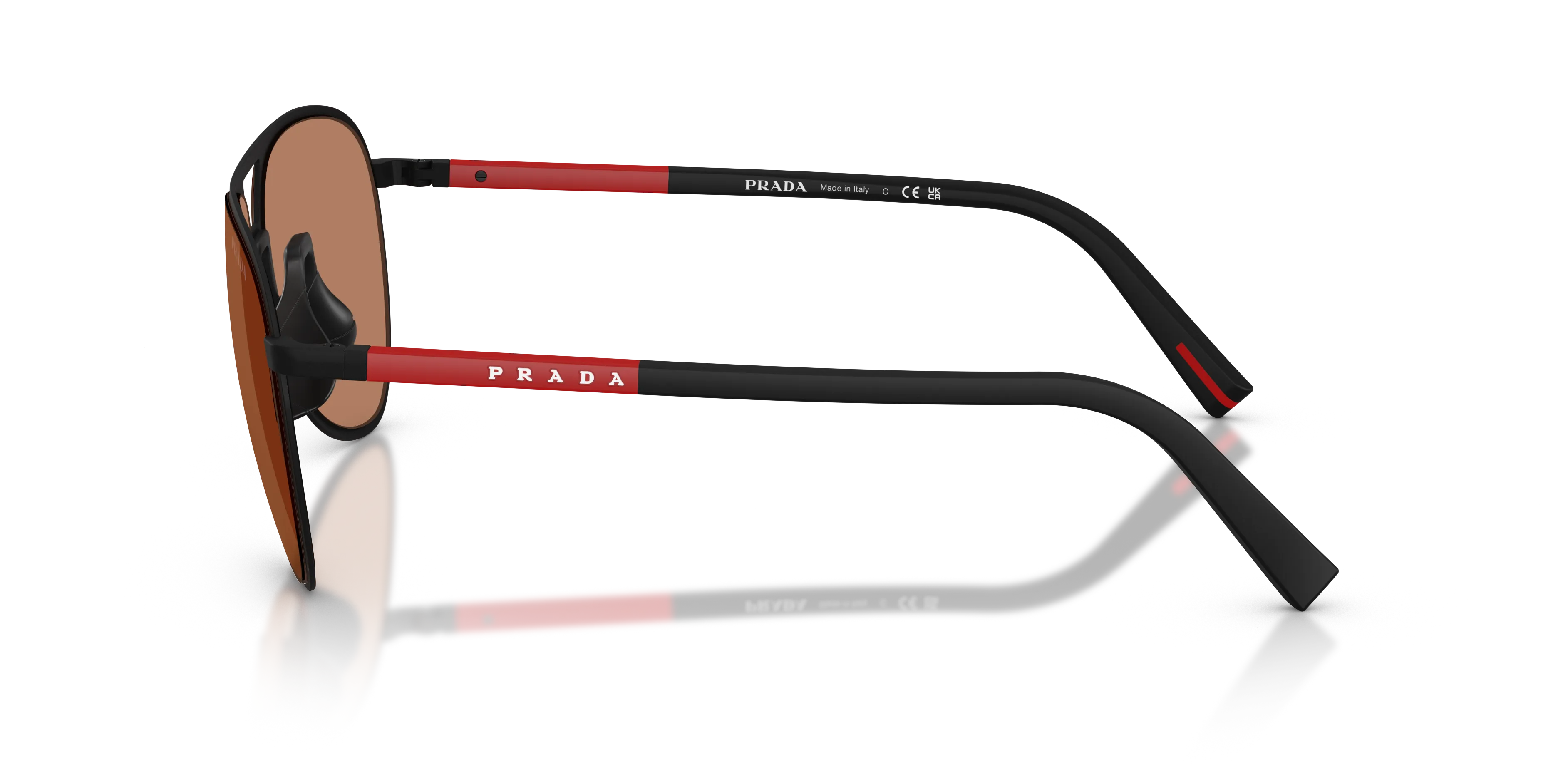 Prada Linea Rossa PS 53ZS DG020D Occhiali da sole Metallo Nero Marrone Pilot Normale - immagine 4