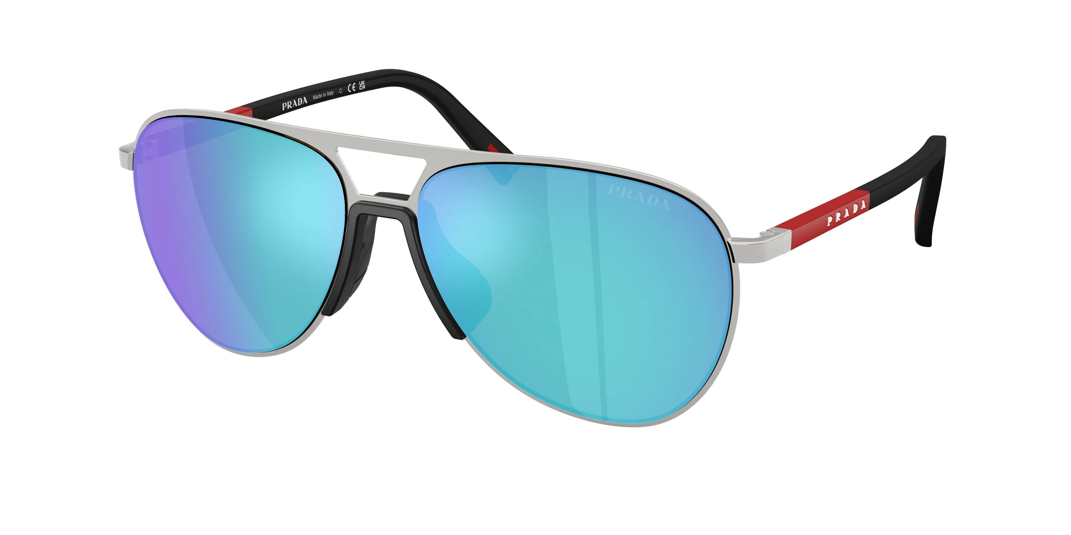 Prada Linea Rossa PS 53ZS 1BC08R Occhiali da sole Metallo Argento Verde Pilot Specchiate - immagine 1